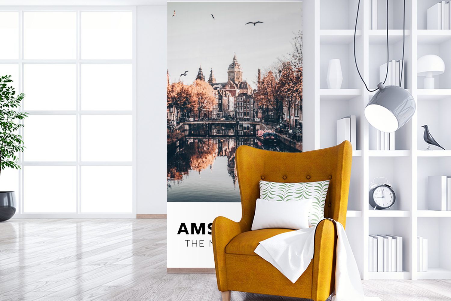 Küche, Matt, - St), Schlafzimmer Architektur Bäume, für (2 bedruckt, MuchoWow Amsterdam - Fototapete Fototapete Niederlande - Vliestapete Wohnzimmer