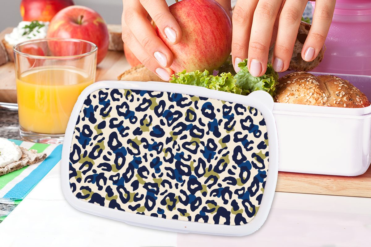 Mädchen - MuchoWow Jungs Brotdose, weiß und Brotbox Lunchbox - - Grün, Blau und (2-tlg), Kunststoff, Panther für für Design Erwachsene, Kinder