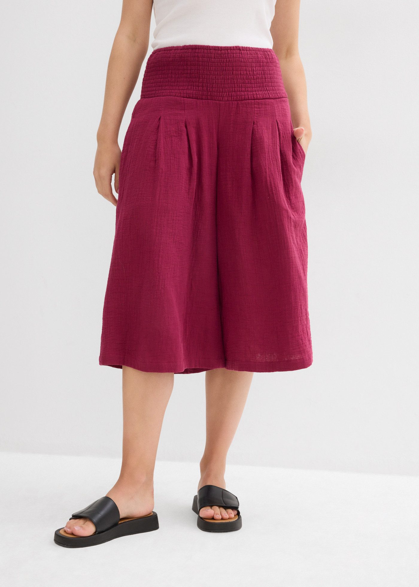 bonprix Caprihose mit breitem Gummibund, aus reiner Baumwolle, Loose Fit Passform
