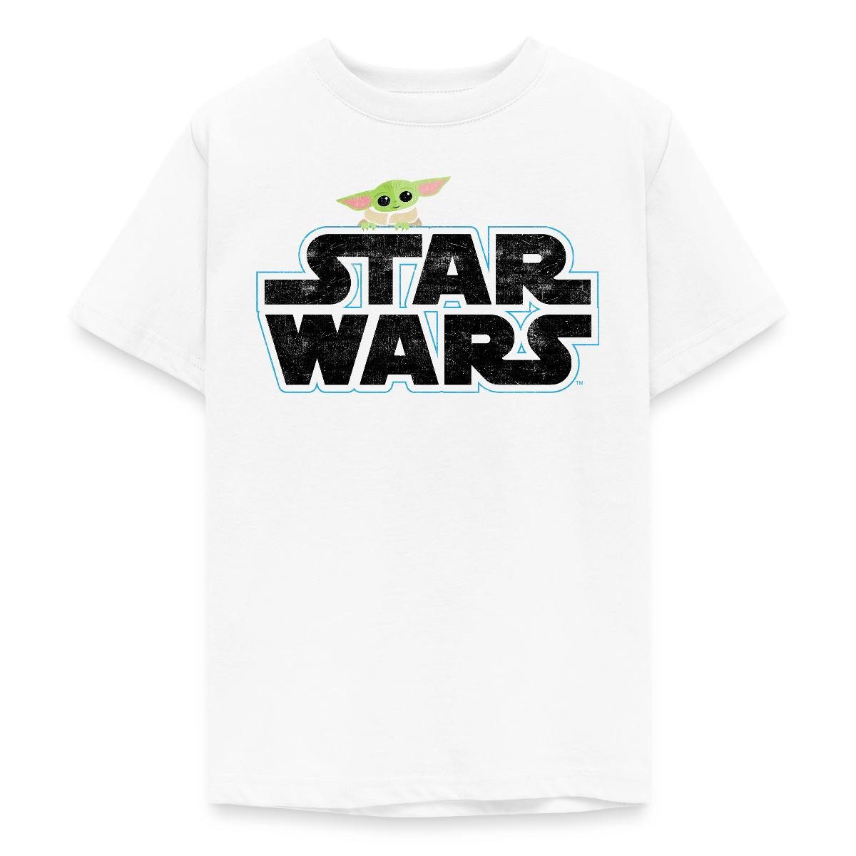 T-Shirt Star Wars: Mandalorian Schriftzug Mit Grogu Teenager T-Shirt