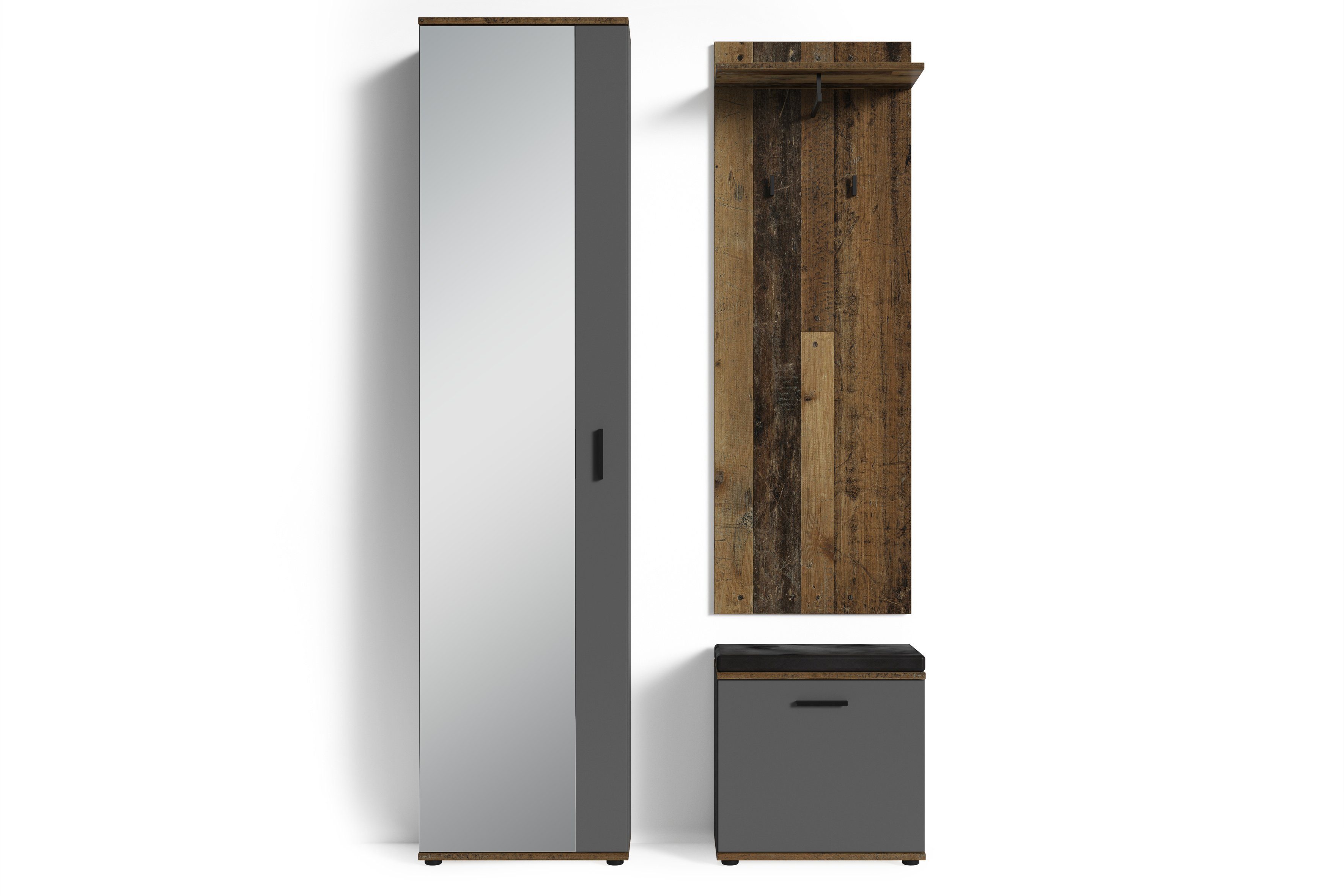 byLIVING Sitzbank JAKOB (Hocker in anthrazit mit schwarzem Kunstleder Sitzkissen, Schuhschrank mit Tür und zwei Fächer), B 48,5 H 49, T 30 cm