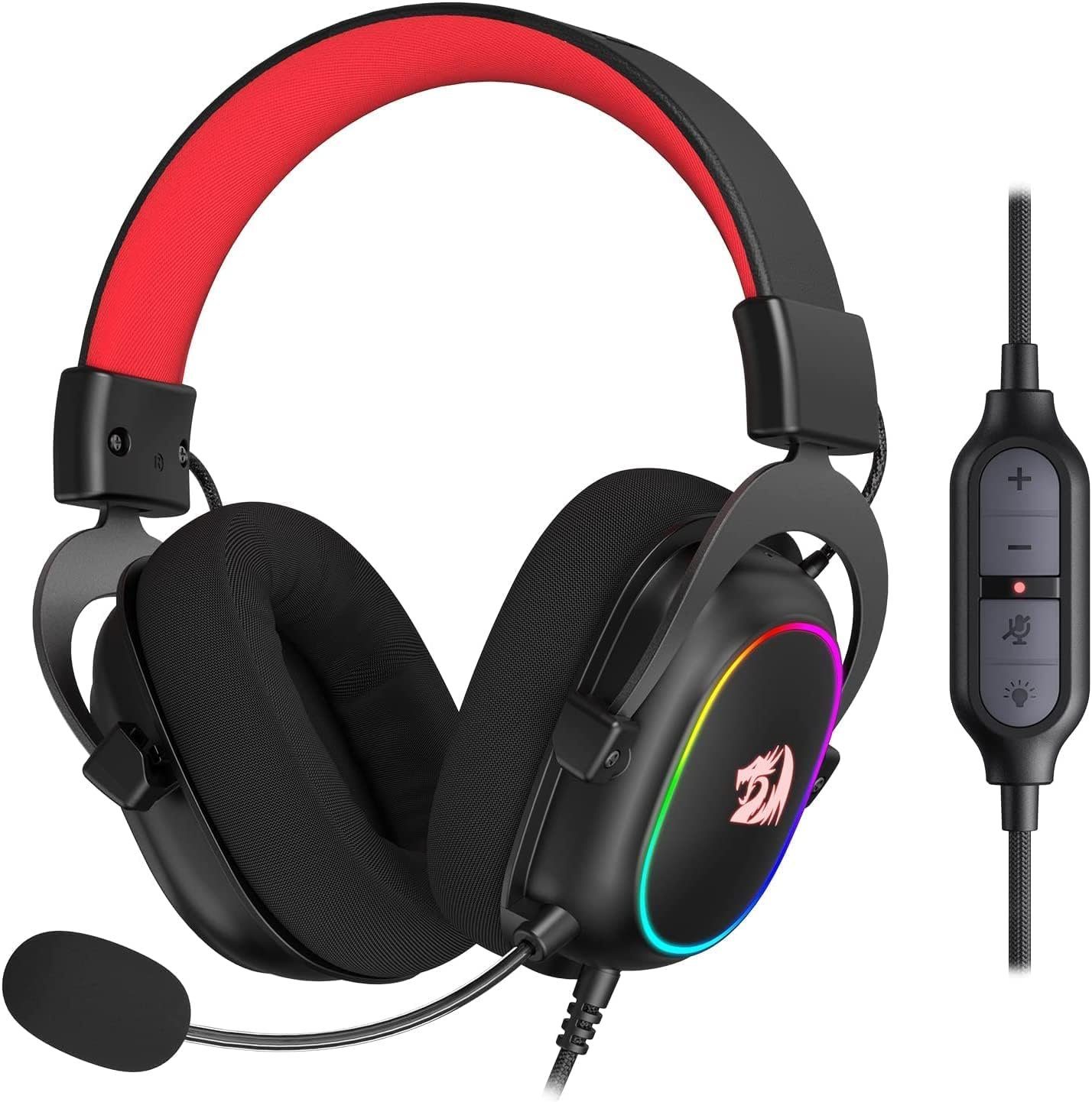 Redragon Wired Kabel, abnehmbares mit Zeus-X Headset Gaming-Headset (53-mm-Treiber, atmungsaktiver 7.1-Surround-Sound Immersionskopfhörer, Mikrofon, Stoffbezug)
