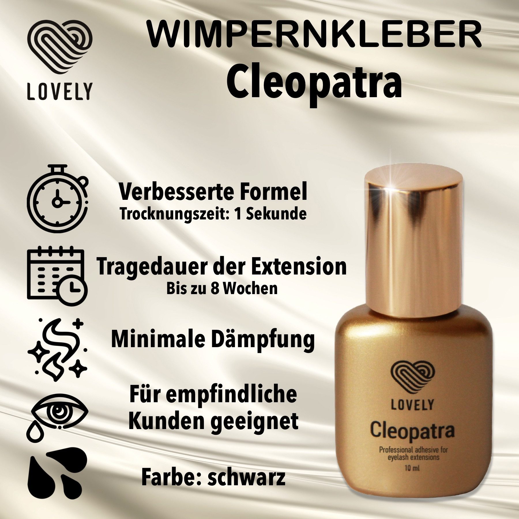 Lovely Wimpernkleber CLEOPATRA für professionelle Wimpernverlängerung 2, 5 oder 10ml, Für professionelle WImpernverlängerung, Schnelle Trocknungszeit – Bild 2 von 5