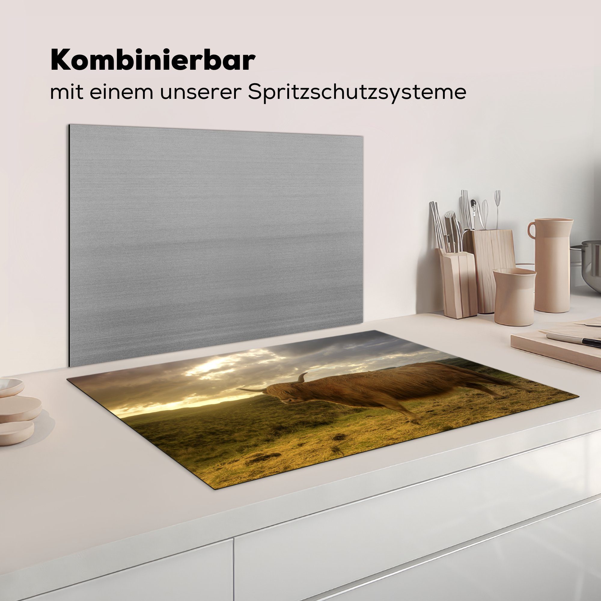 tlg), Herdblende-/Abdeckplatte Vinyl, Schottische Induktionskochfeld für Ceranfeldabdeckung die MuchoWow Landschaft, cm, Schutz küche, (1 Highlander - 81x52