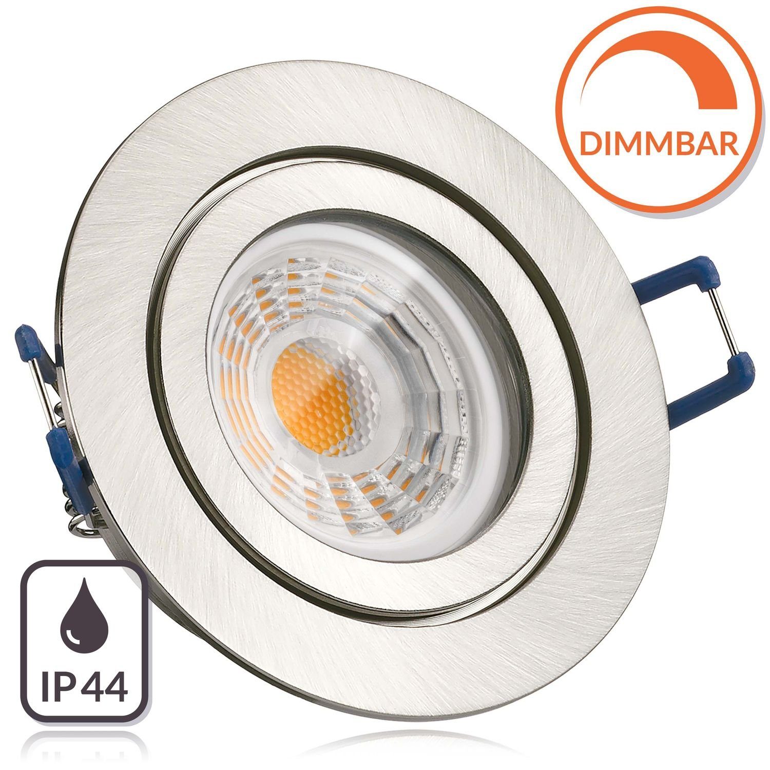 LEDANDO LED Einbaustrahler IP44 LED Einbaustrahler Set Silber gebürstet mit LED GU10 Markenstrahl