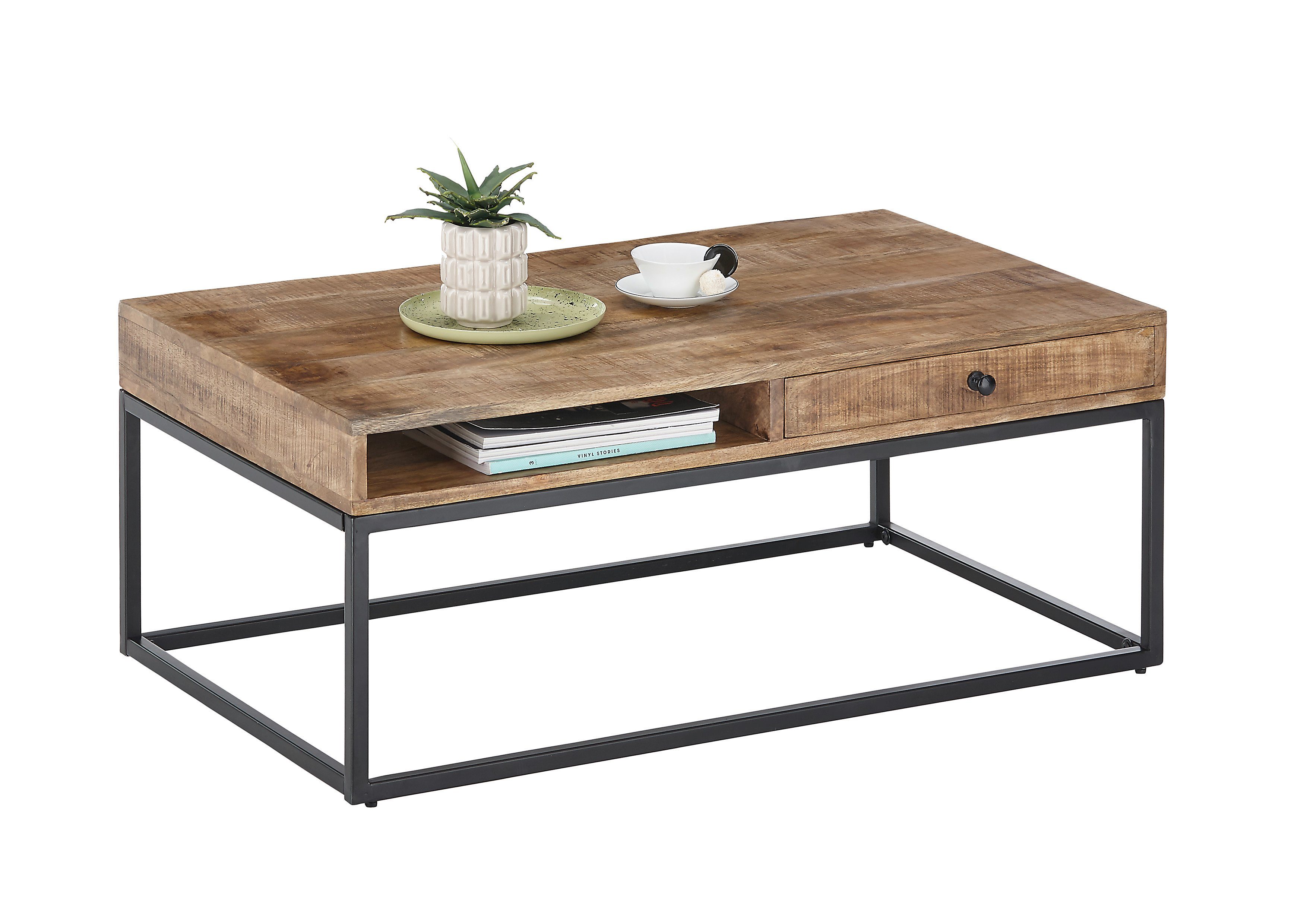 moebel-dich-auf Couchtisch ALYSON (Wohnzimmertisch Sofatisch), Massiver Couchtisch mit Tischplatte und Ablageplatte in Mango massiv