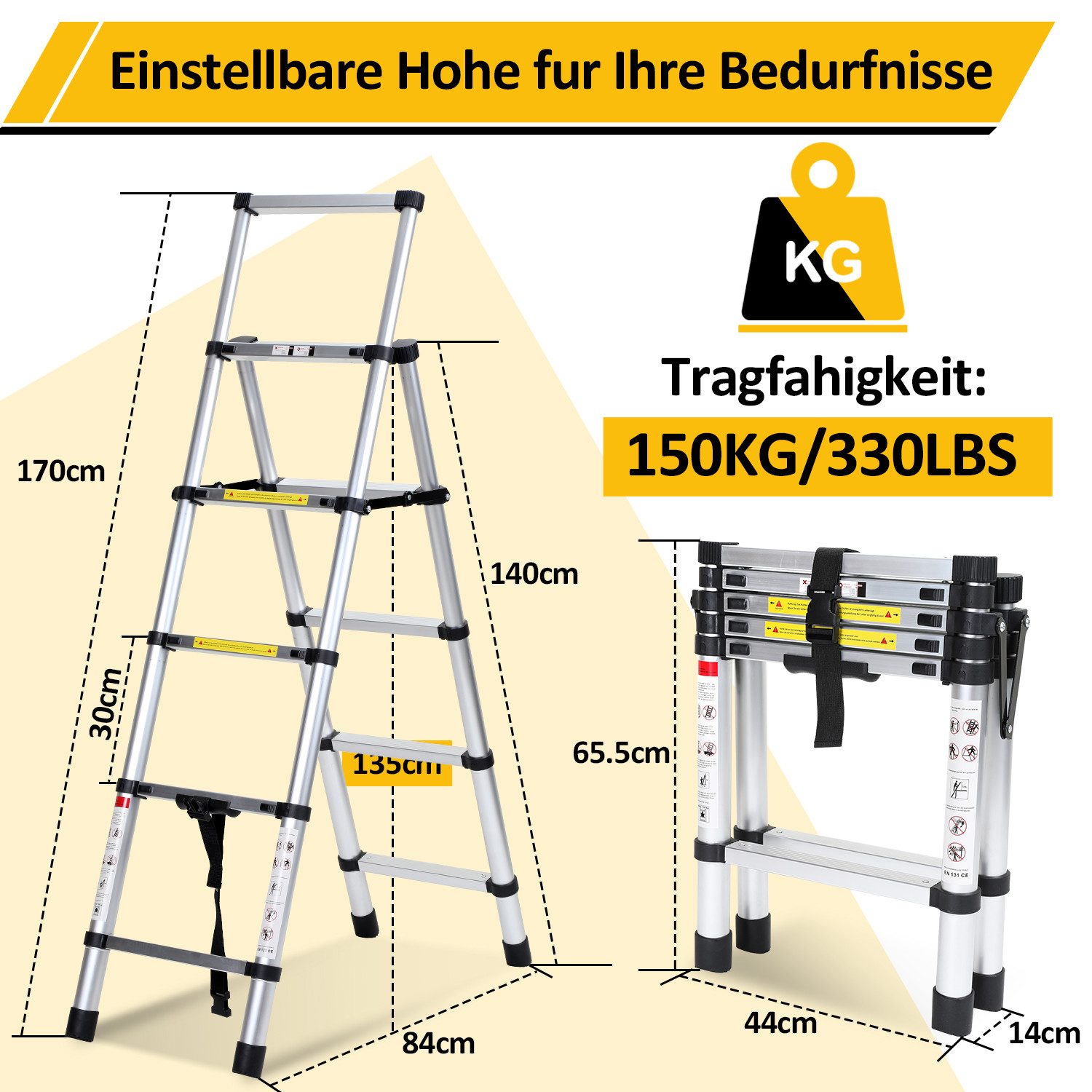 Clanmacy Teleskopleiter Teleskopleiter Alu 1.04+1.7m Anlegeleiter günstig online kaufen