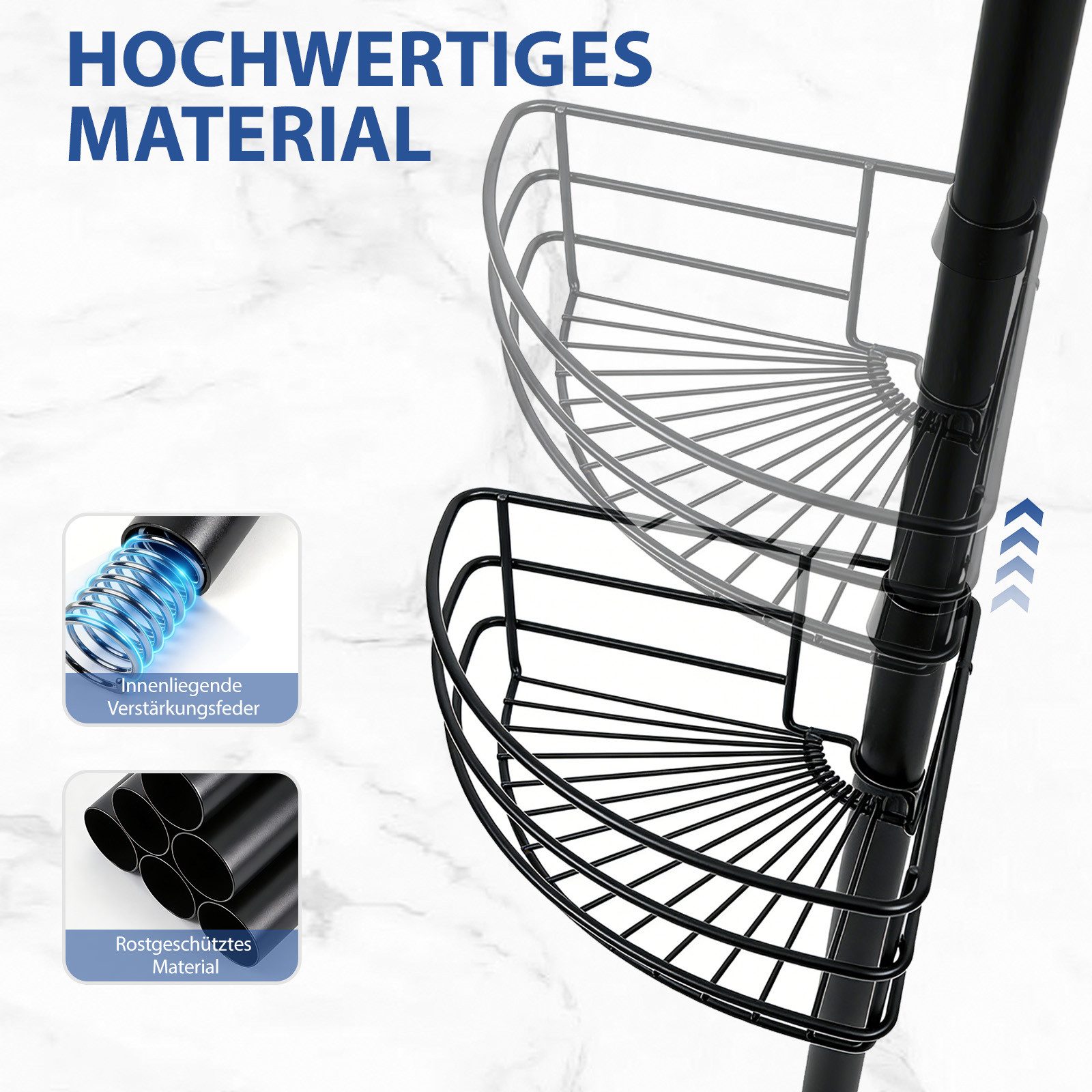 Sekey Duschregal Teleskop-Duschregal ohne Bohren, Eckablagen mit 4 Körbe, Eckregal Bad, 80–310 cm, schwarz