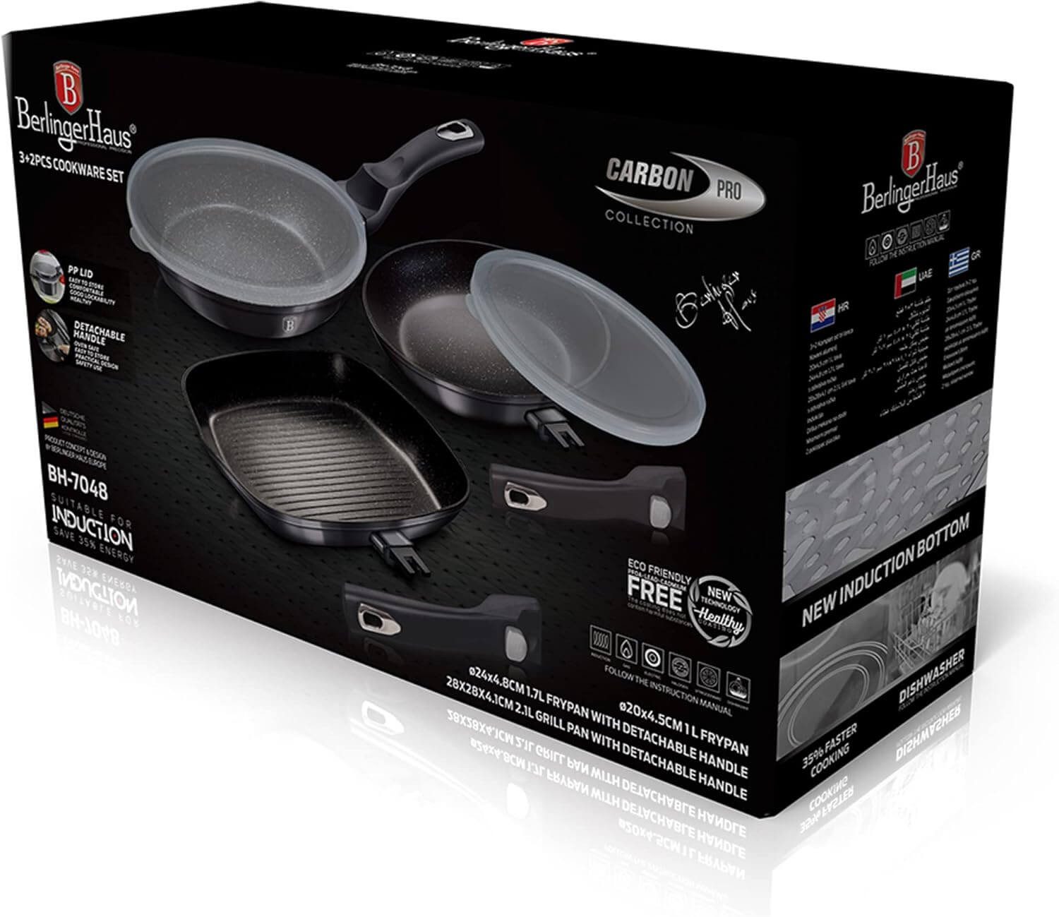 BerlingerHaus Pfannen-Set BH/7048 Pfannen-Set 5-tlg, Carbon Pro Edition, Aluminium, Aluminium (5-tlg), 5er Set Bratpfannen mit abnehmbarem Griff