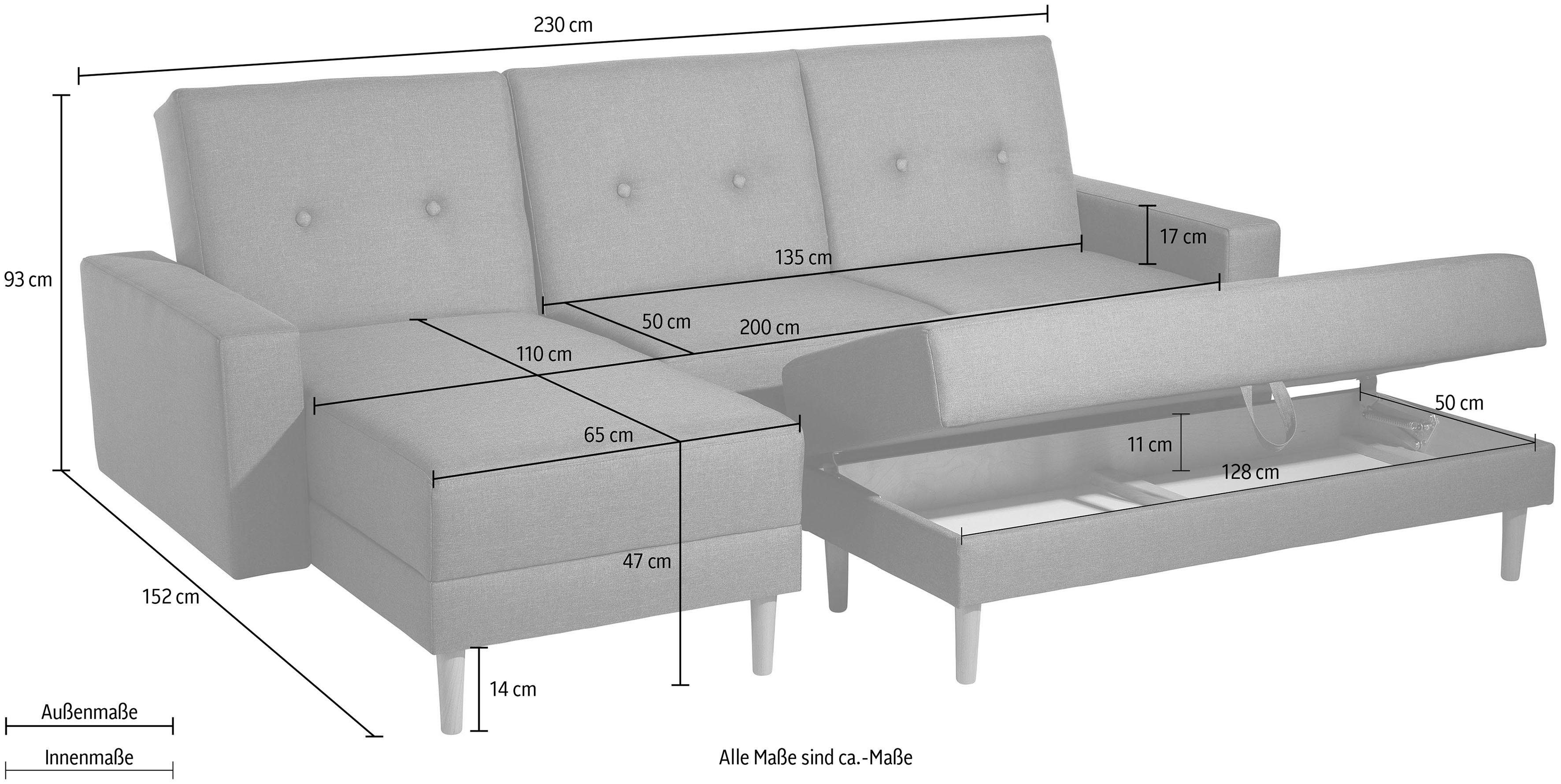 Max Winzer® Rückenverstellung, Just inklusive Chill, Schlafsofa Ecksofa Recamiere, mit Stauraumhocker