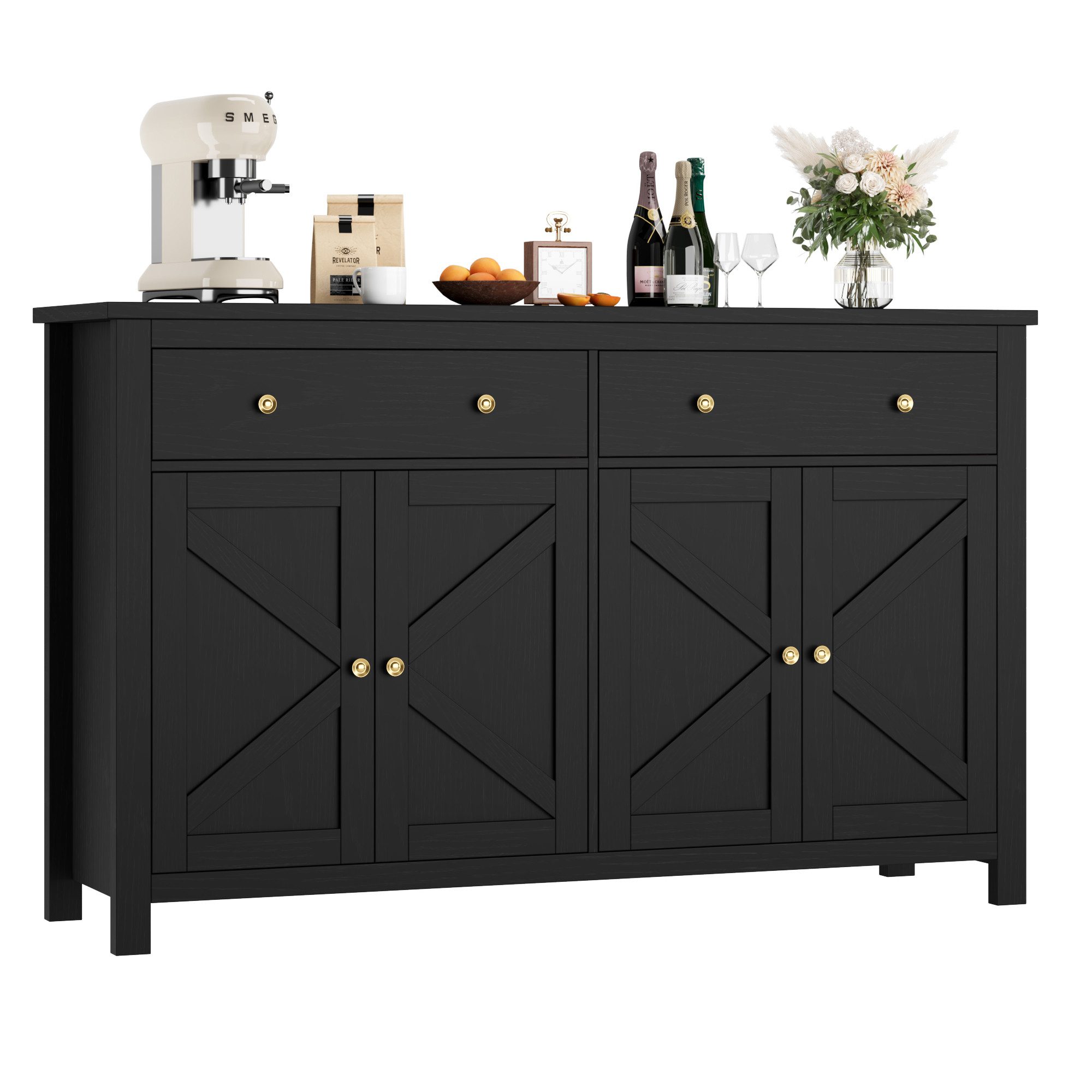 Homfa Sideboard Küchenschrank, mit 2 Schubladen 4 Türen, verstellbare Ablag günstig online kaufen