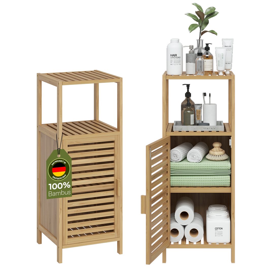 Bellamio Hochschrank Newa aus Bambus, lackiert (3 Fächer) Badezimmerschrank günstig online kaufen