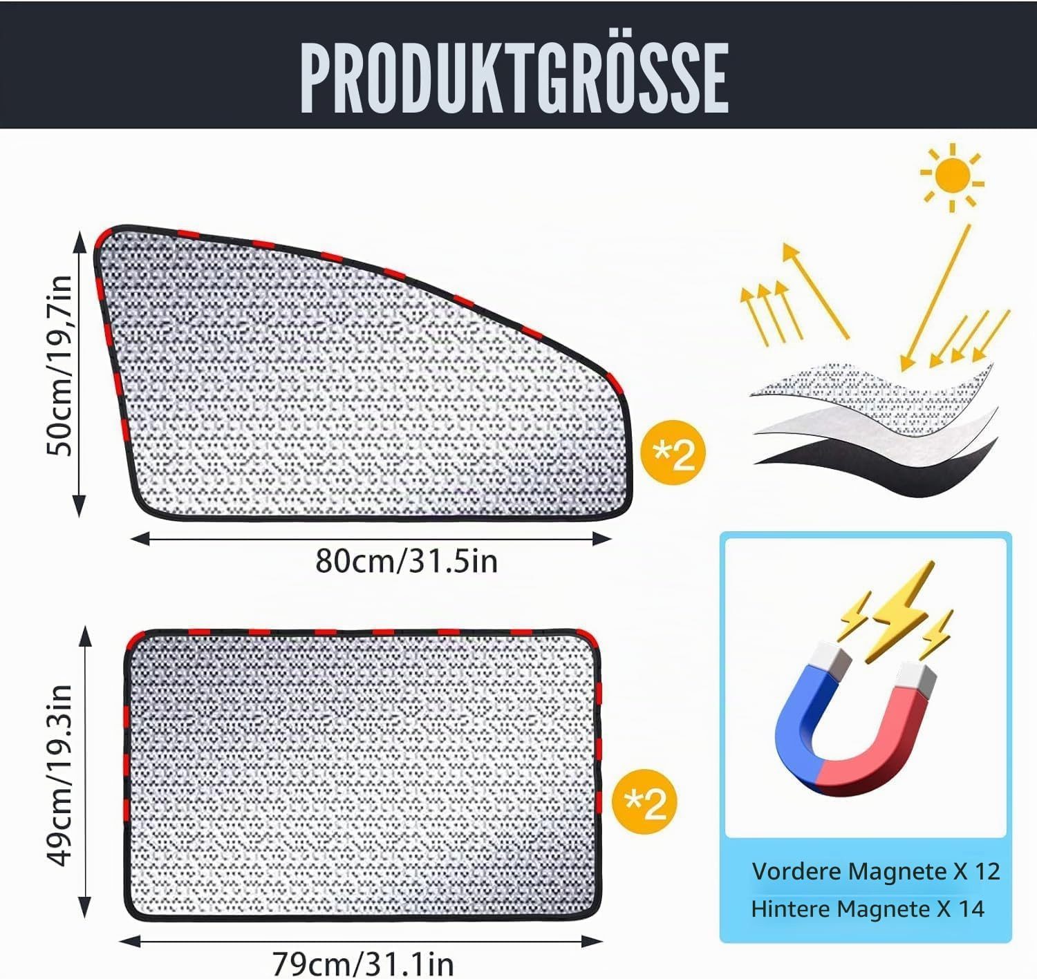 FELIXLEO Autosonnenschutz Sonnenschutz Auto Seitenscheibe, Magnetisch Sichtschutz Vorhang – Bild 2 von 5
