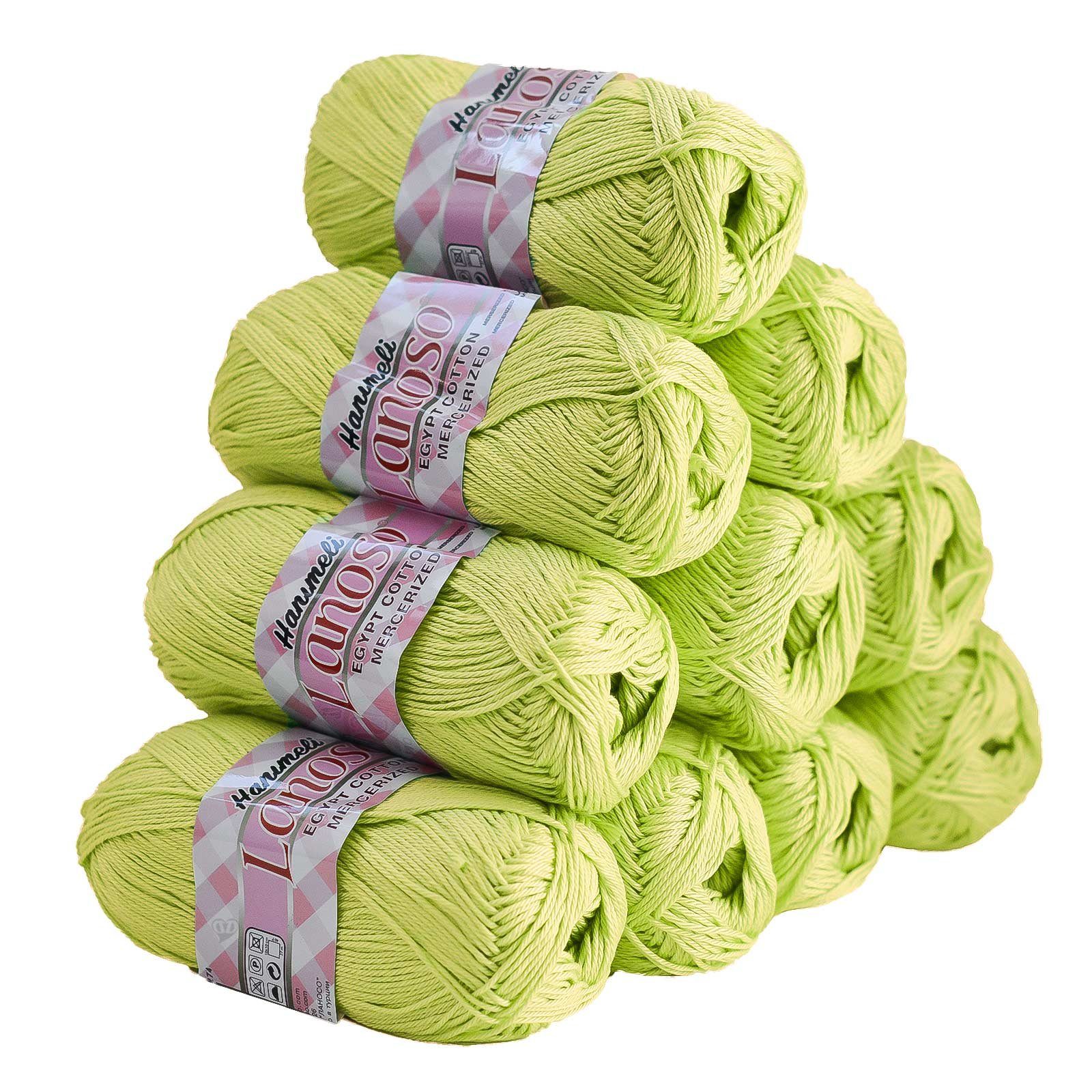 Lanoso 10 x 50g Strickgarn Hanimeli Uni Häkelwolle, 169 m, 977 limettengrün