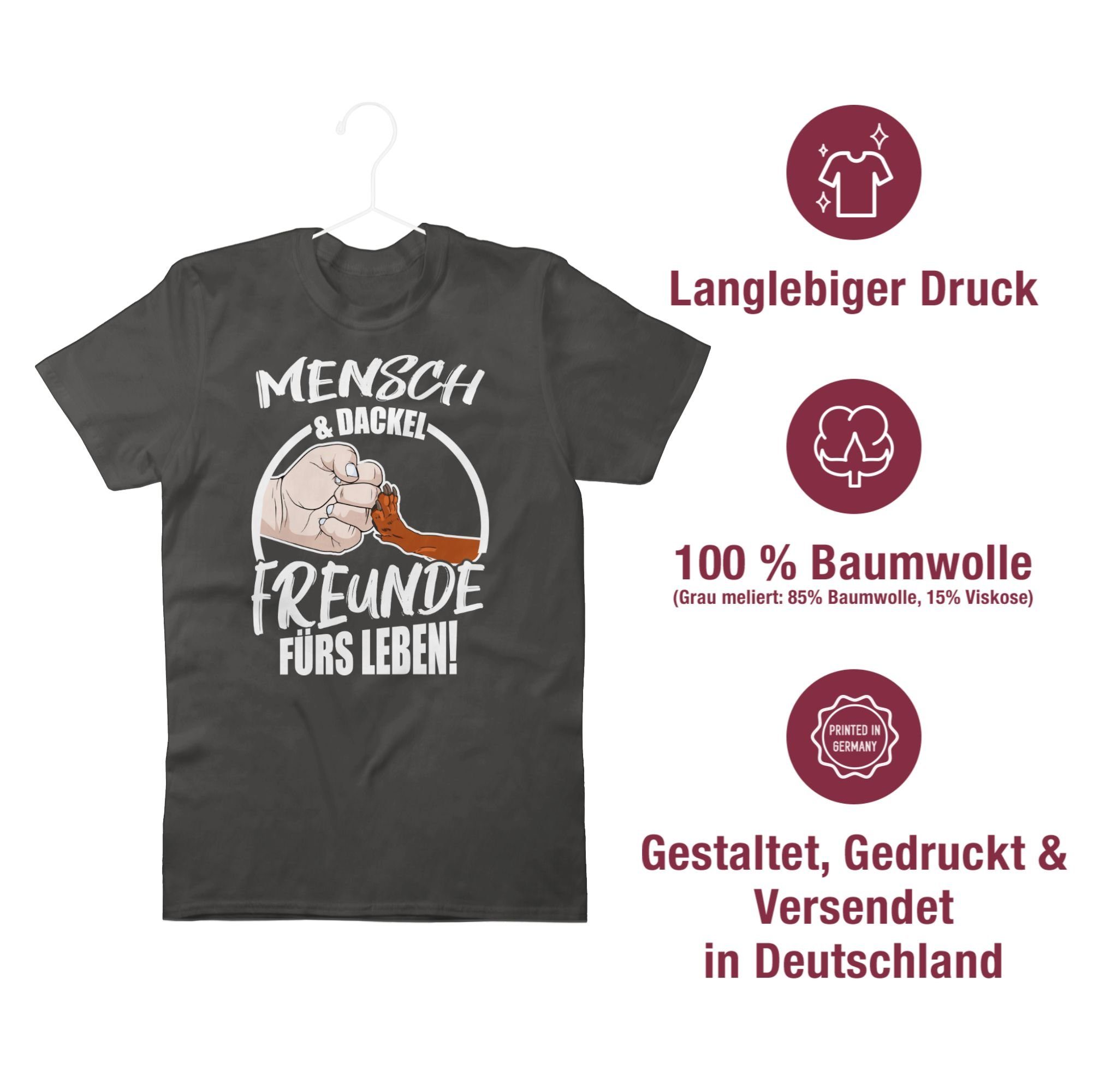 Shirtracer T-Shirt Mensch & Dackel Leben Freunde Hundebesitzer für fürs 2 Dunkelgrau Geschenk