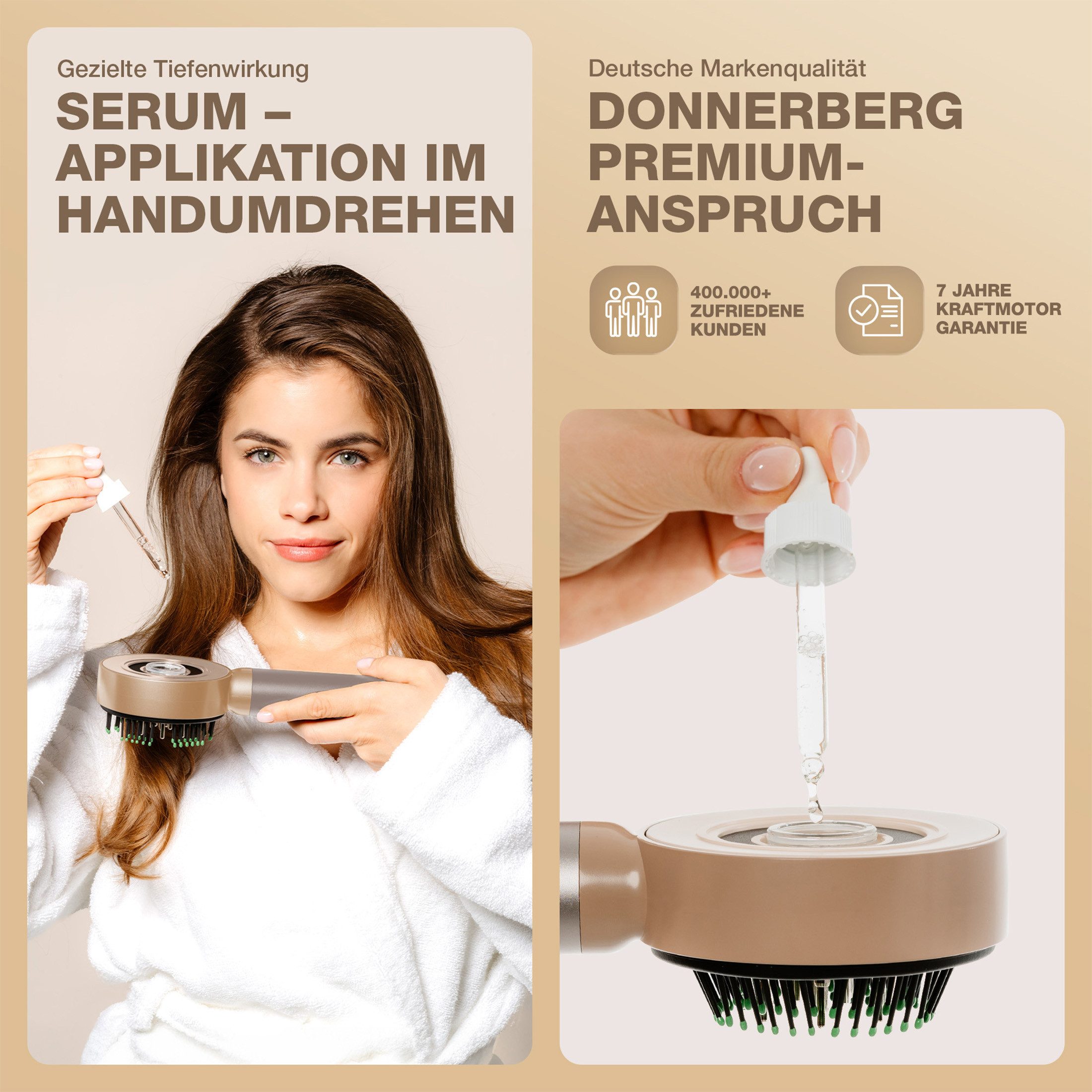 Donnerberg Massagegerät MIO KM-068 Beige, 3D-Kopfmassage mit Rotlicht + Ölanwendung