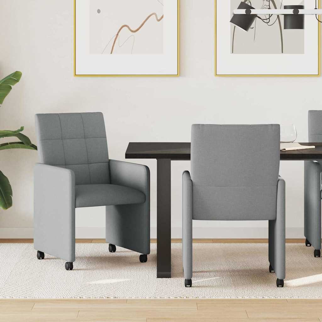 vidaXL Esszimmerstuhl Esszimmerstühle mit Rollen 2 stk. Stoff Hellgrau (2 St) – Bild 2 von 5