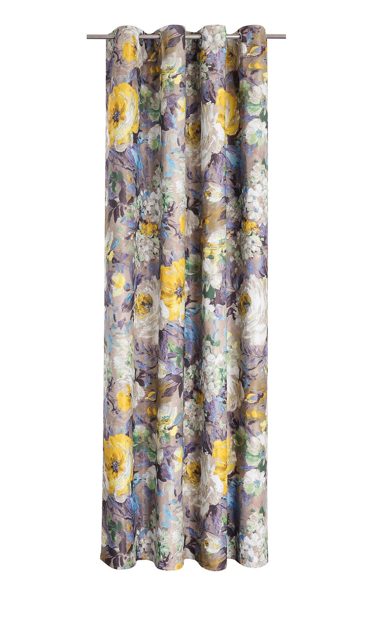 Vorhang, Joyswahl, Ösen (1 St), blickdicht, vintange Blumen Muster gelb