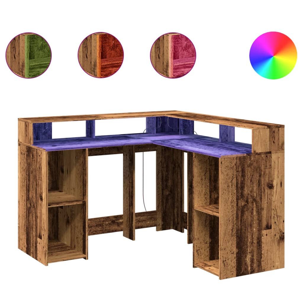 vidaXL Schreibtisch LED-Schreibtisch Altholz-Optik 130x130x91 cm günstig online kaufen