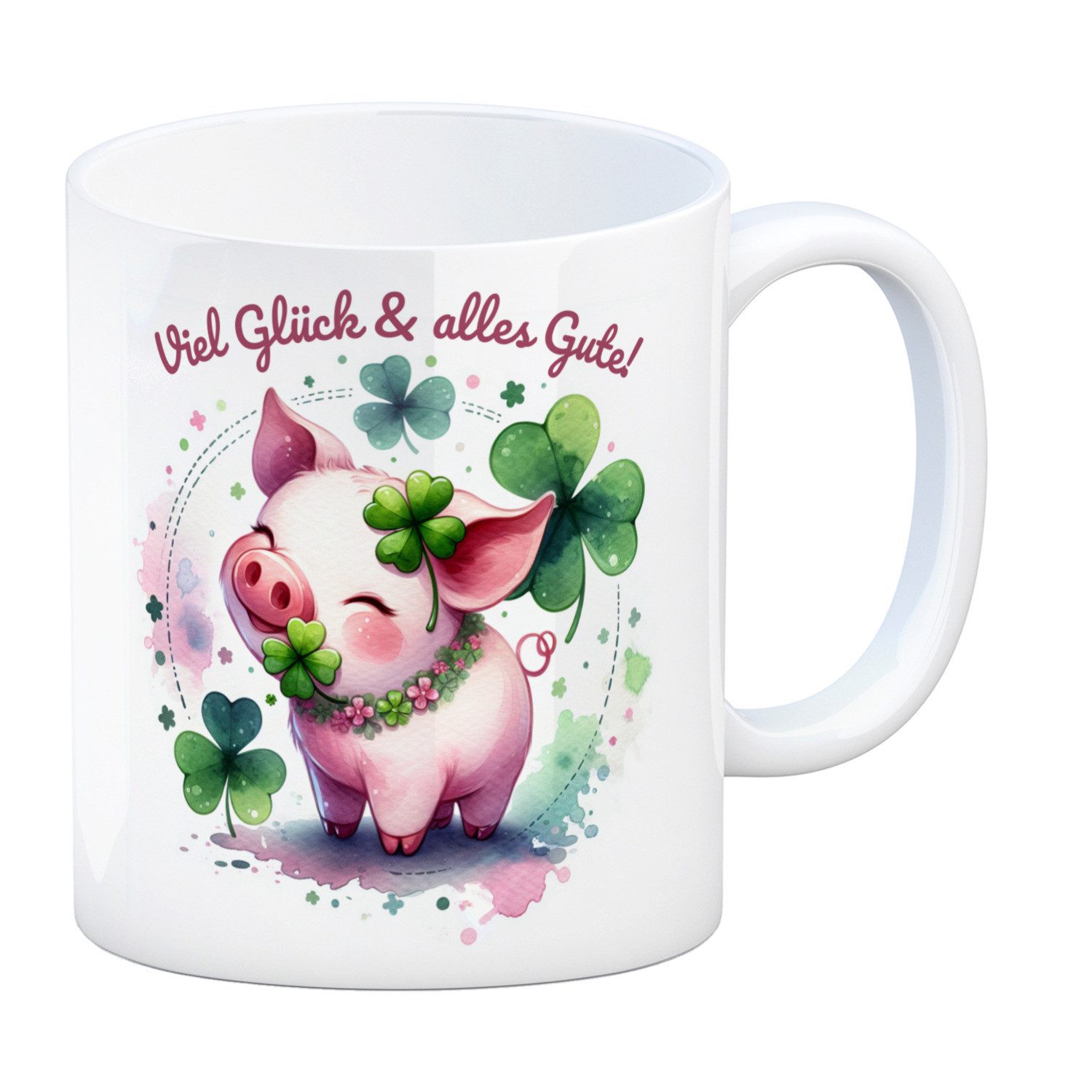 Tasse Glücksschwein Kaffeebecher mit Spruch Spruch Viel Glück & alles Gute!