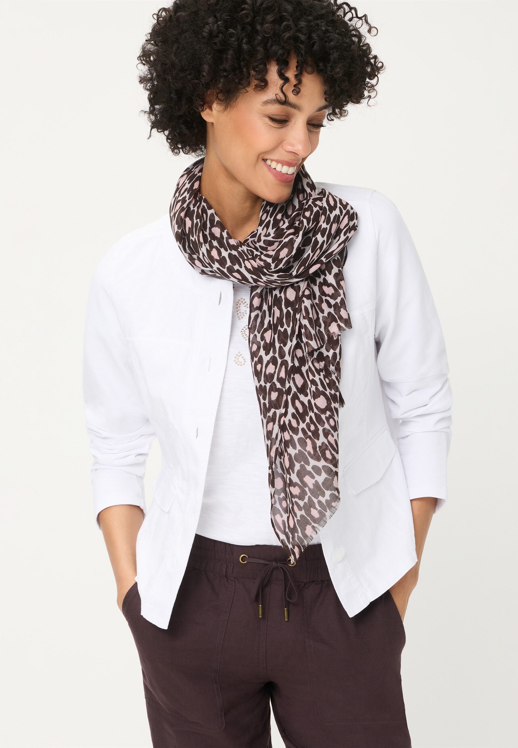 Modeschal Schal mit Allover-Print und Fransen