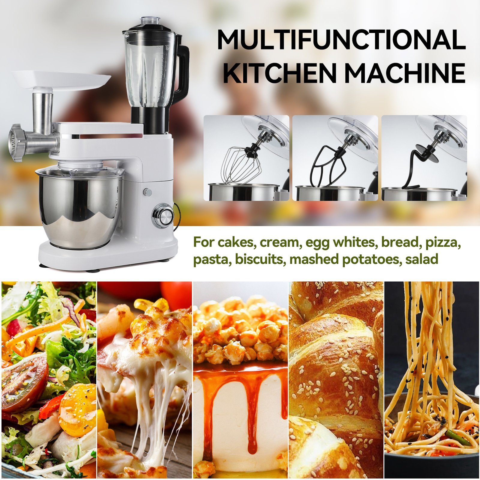 SEEZSSA Küchenmaschine mit Kochfunktion Kocher Saftbecher LW6912G1 + Grundausstattung Mahlwerkaufsatz Kunststoff Leistung + 1200W