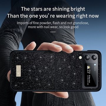 Wigento Handyhülle Für Samsung Galaxy Z Flip4 5G Glitzer Design Kunststoff TPU Cover Handy Tasche Hülle Etuis Gold