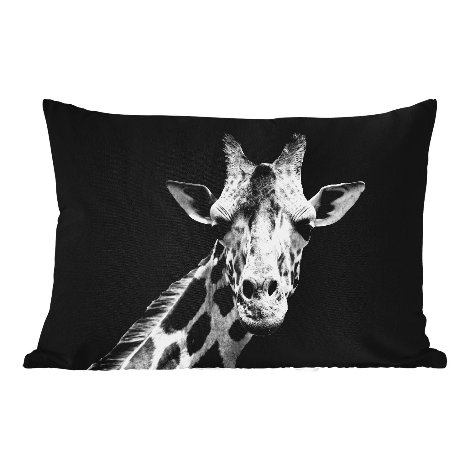 MuchoWow Dekokissen Giraffe - Wildtiere - Schwarz - Weiß - Porträt, Outdoor-Dekorationskissen, Polyester, Dekokissenbezug, Kissenhülle