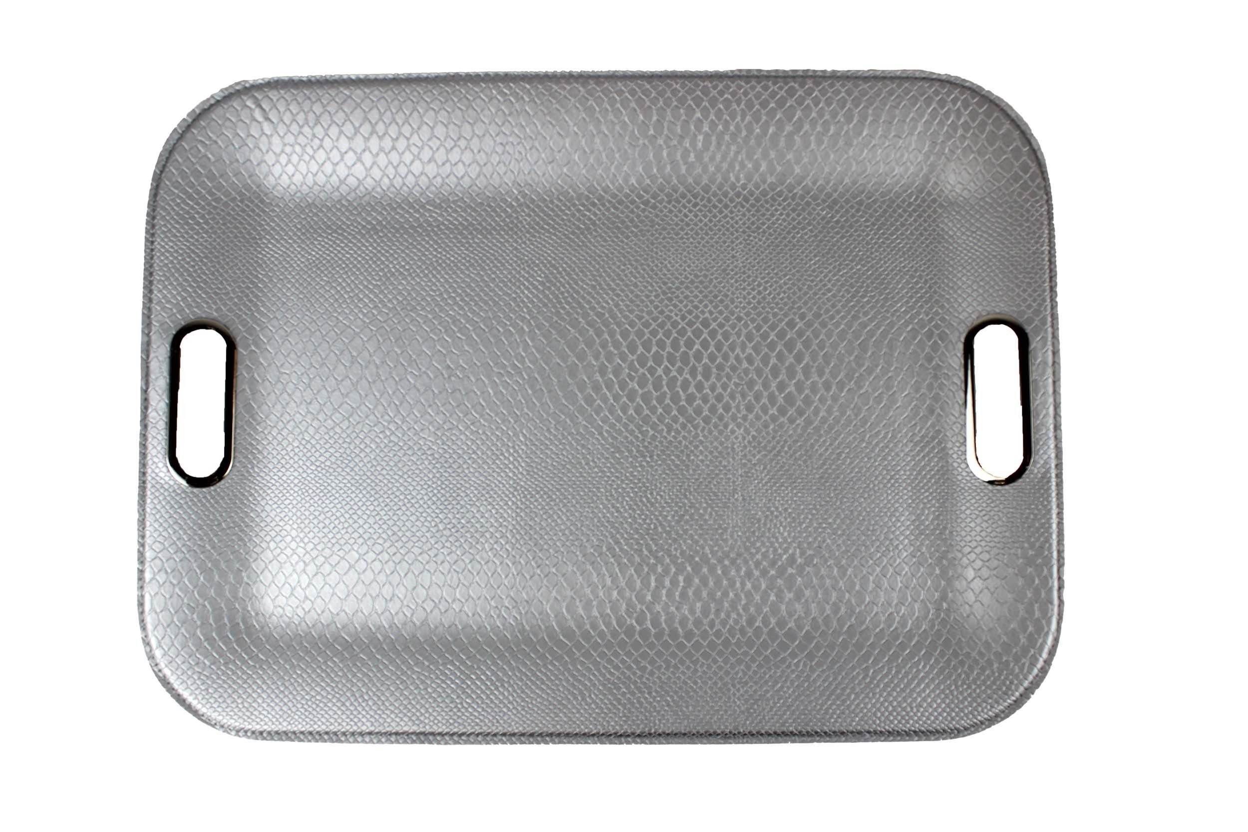 Signature Home Collection Tablett Tablett groß flach rechteckig mit Griffen Kunstleder Serviertablett, Kunstleder, Edelstahl, (1 Stück, 1-tlg), pflegeleicht und abwischbar, Serviertablett