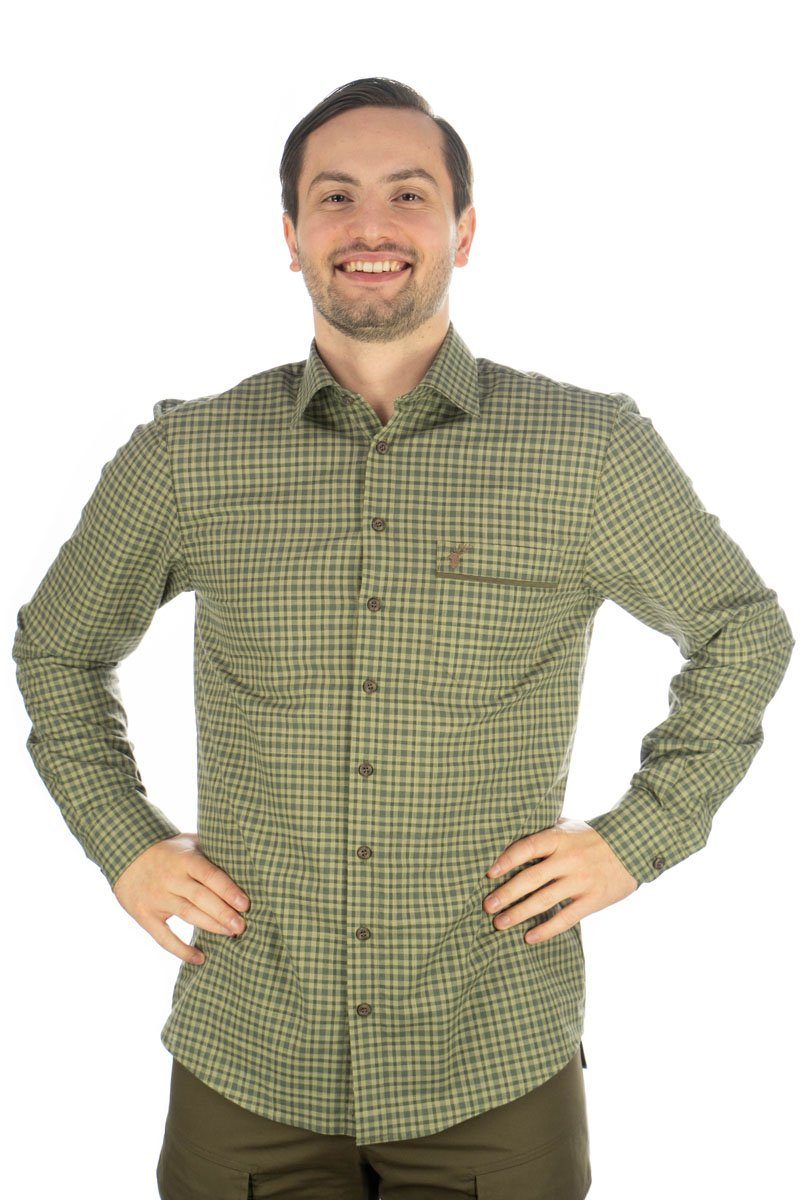 OS-Trachten Trachtenhemd Taneo Langarmhemd mit Hirsch-Stickerei auf der Brusttasche trachtengrün