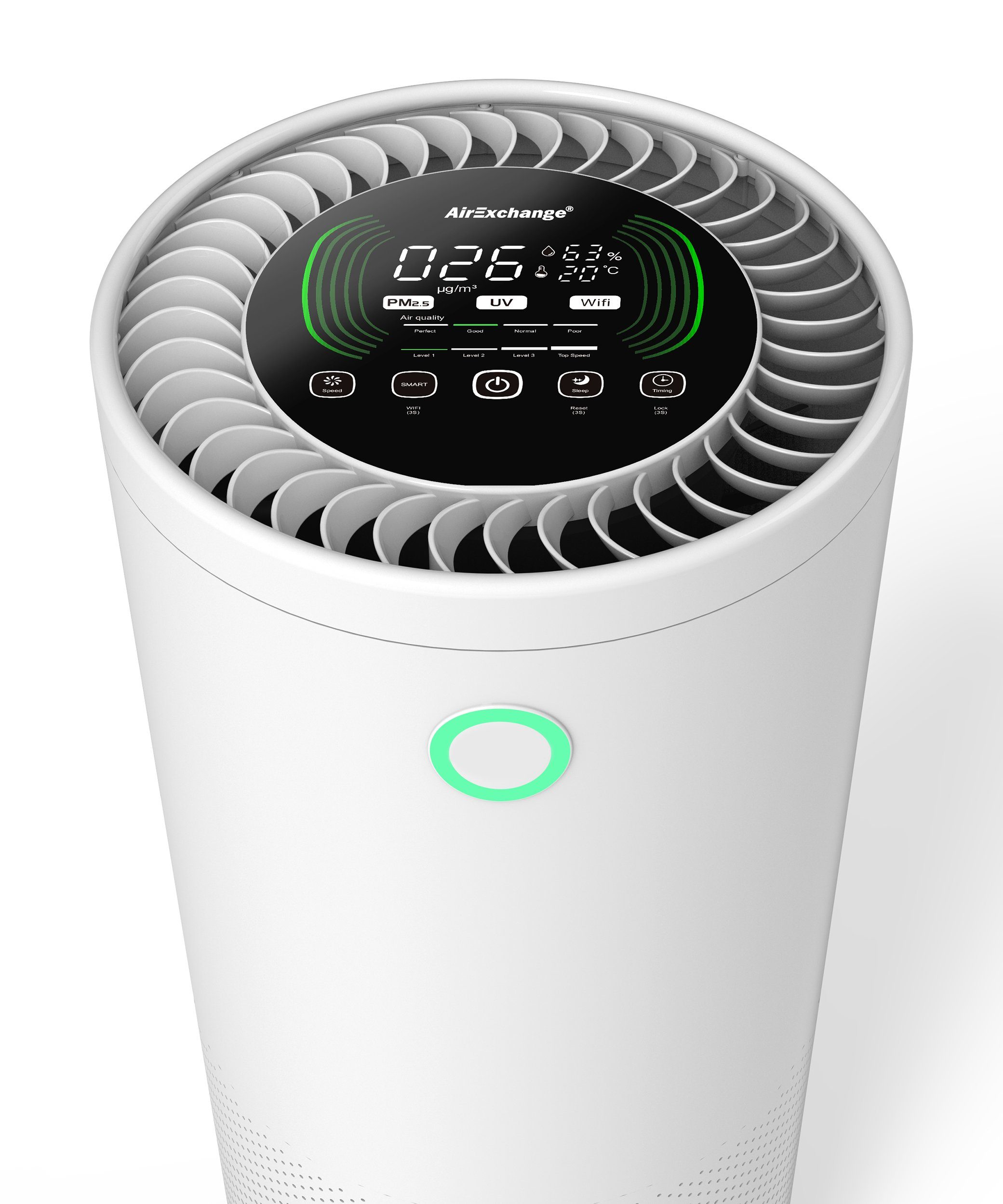 AirExchange Luftreiniger 600-T weiß, Bis zu 100m², HEPA 14 Filter, Touch Display, SMART-Modus
