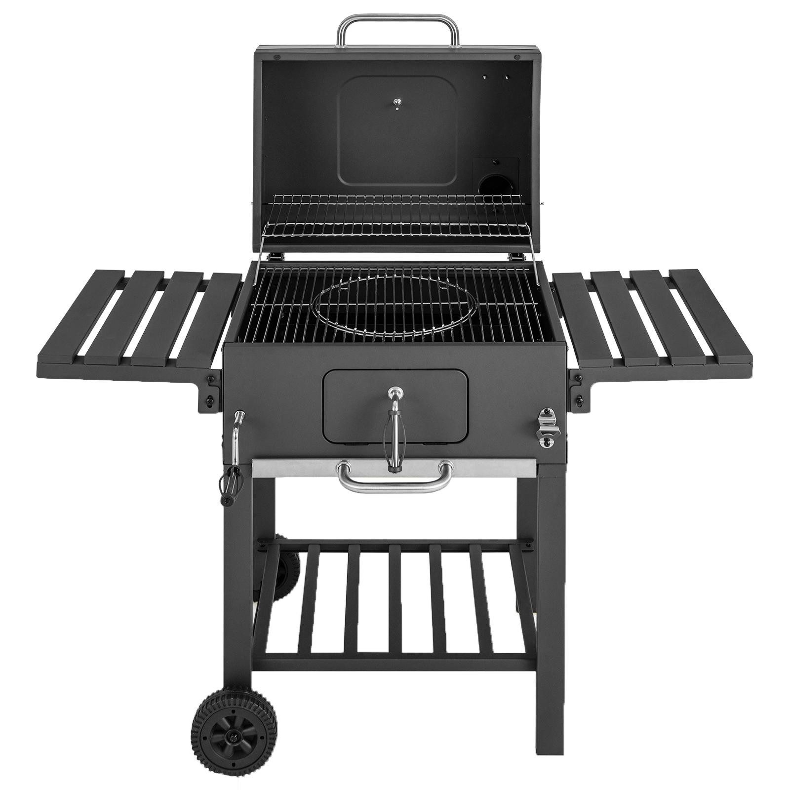 KOMFOTTEU Holzkohlegrill Grillwagen mit Deckel, mit 2 klappbaren Seitentischen, 128 x 54 x 117 cm