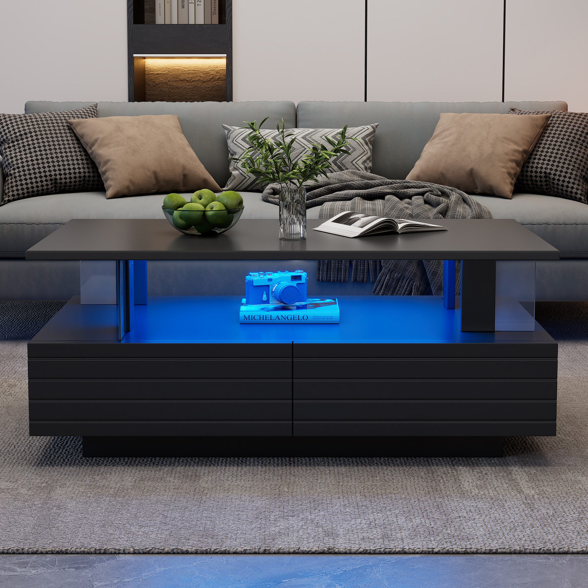 STILVORA Couchtisch schwarz Acryl-LED-wohnzimmertisch mit Bluetooth-Handy-A günstig online kaufen
