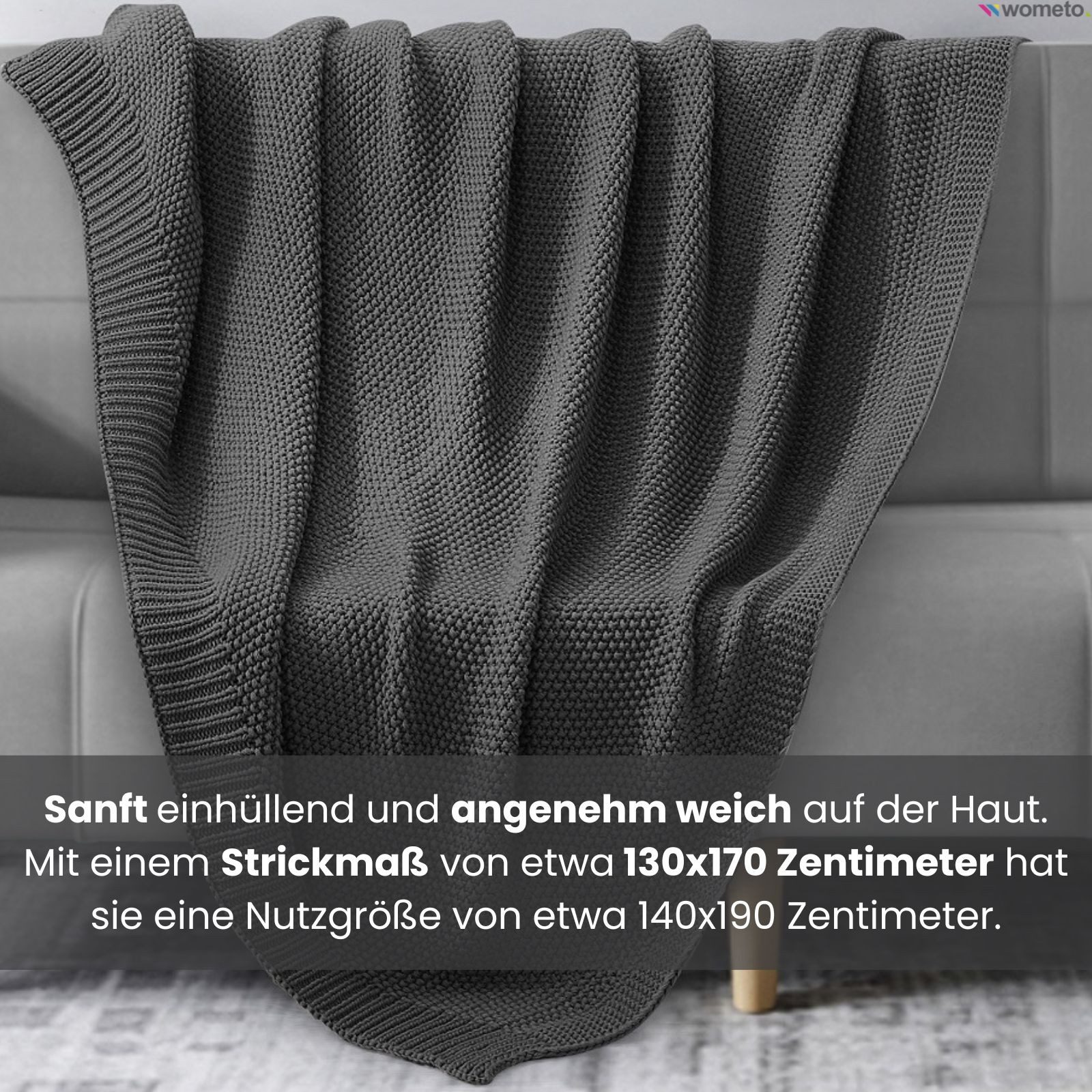 Wohndecke Strick, wometo, OEKO-TEX®, Kuscheldecke mit edlem & schlichtem Strickmuster