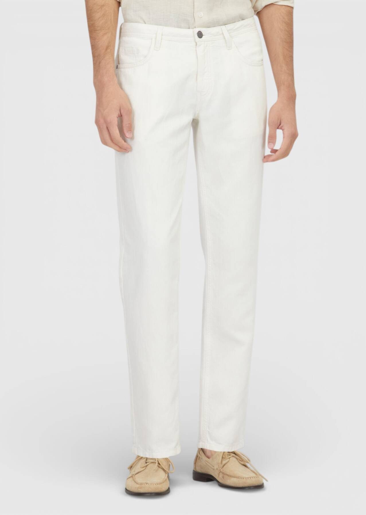 RAMSEY Jeanslatzhose Ecru Denim Regular Fit Casual Hose