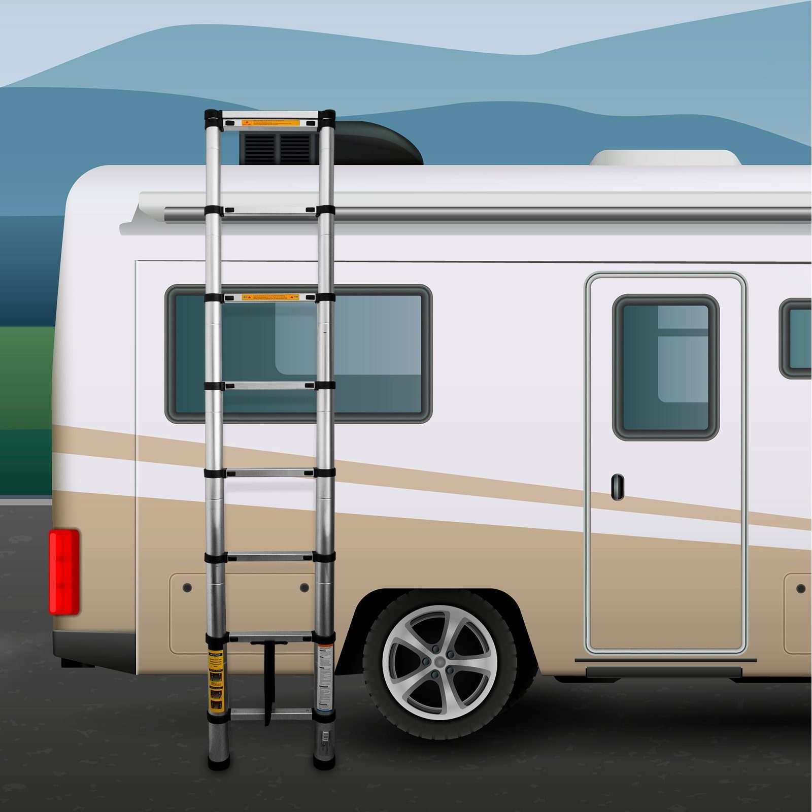 EAXUS Teleskopleiter Ausfahrbare Leiter Aluminium 2,6 Meter DIN EN 131 Mehrzweckleiter, 9 rutschfeste Sprossen, zusammenklappbar auf 74 cm