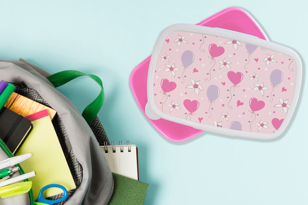 Brotdose MuchoWow Kunststoff, Ballon Lunchbox (2-tlg), für Kinder, Snackbox, - Muster - Erwachsene, Rosa, Kunststoff Mädchen, Brotbox
