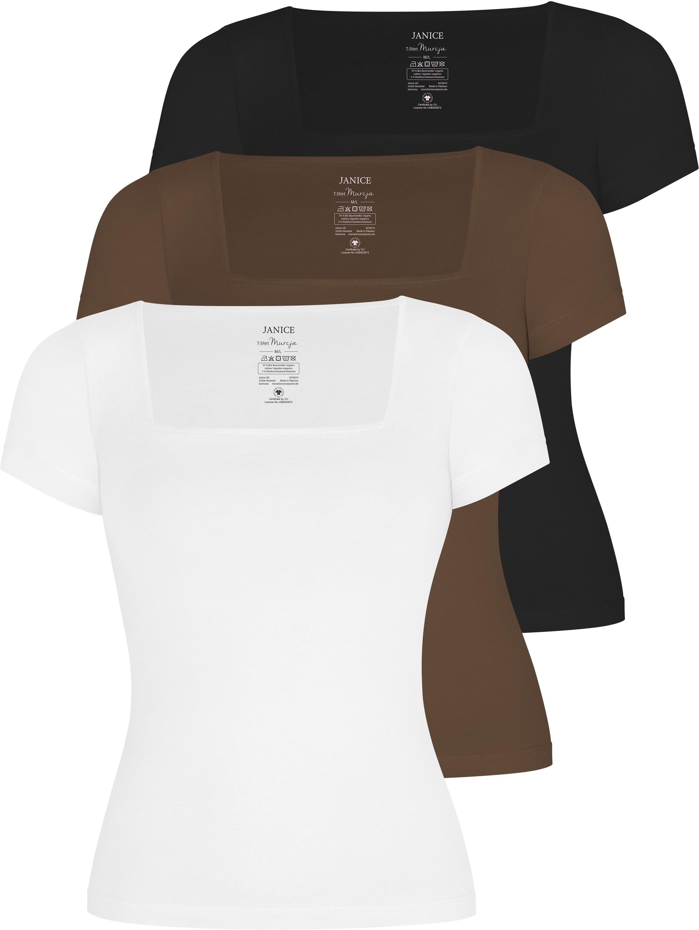 Janice Kurzarmshirt 3er Set Damen Shirt mit eckigem Ausschnitt Kurzes Shirt aus Baumwolle