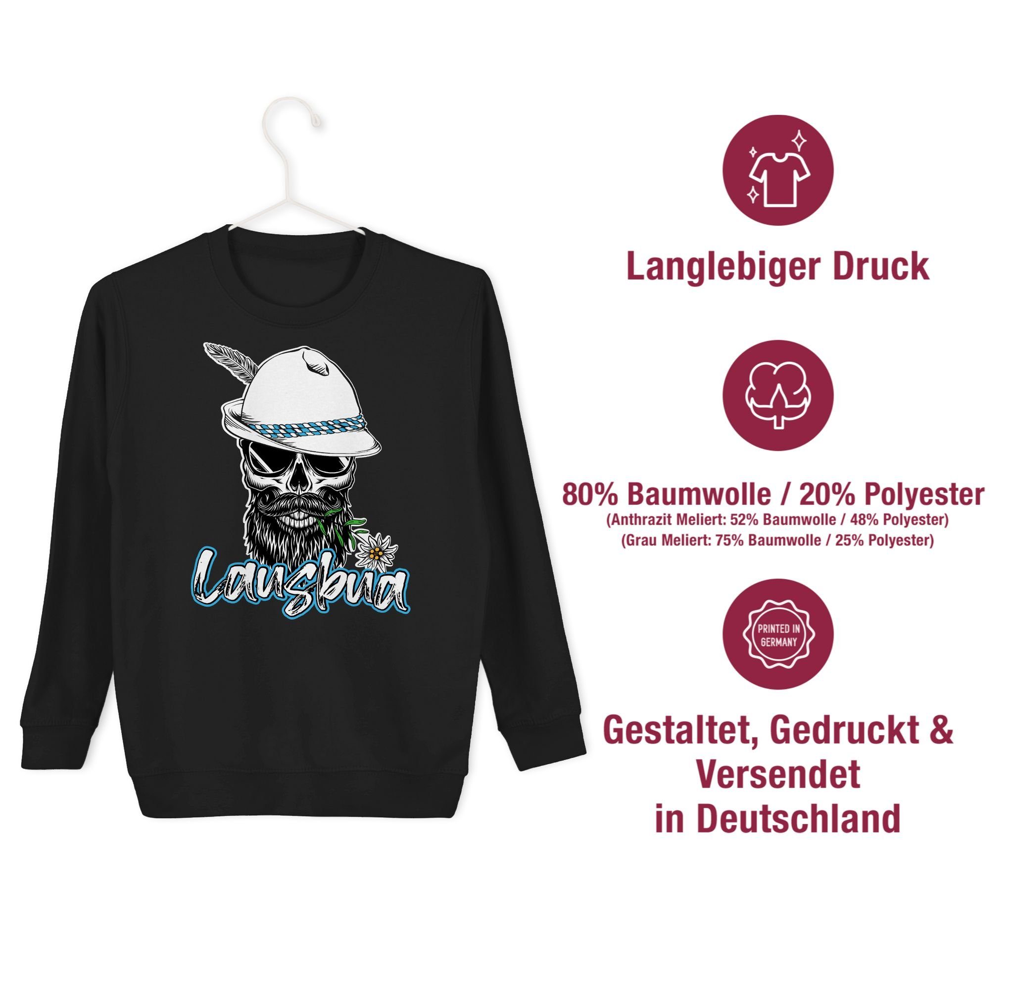 Shirtracer Sweatshirt Lausbua Totenkopf Skull 1 für Oktoberfest Schwarz Mode Outfit Kinder Bayrisch Schlingel Lausbub