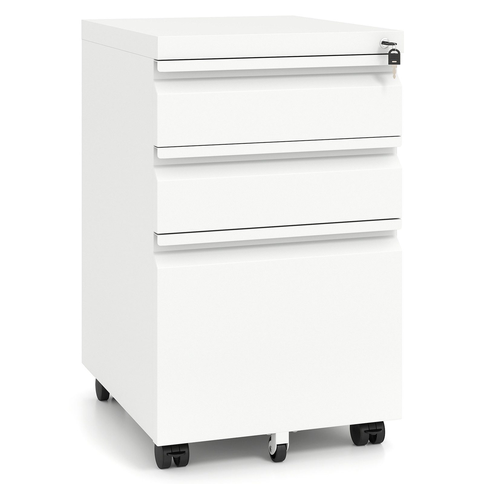 COSTWAY Rollcontainer, Aktenschrank abschließbar Stahl mit 3 Schubladen 44x37x60cm