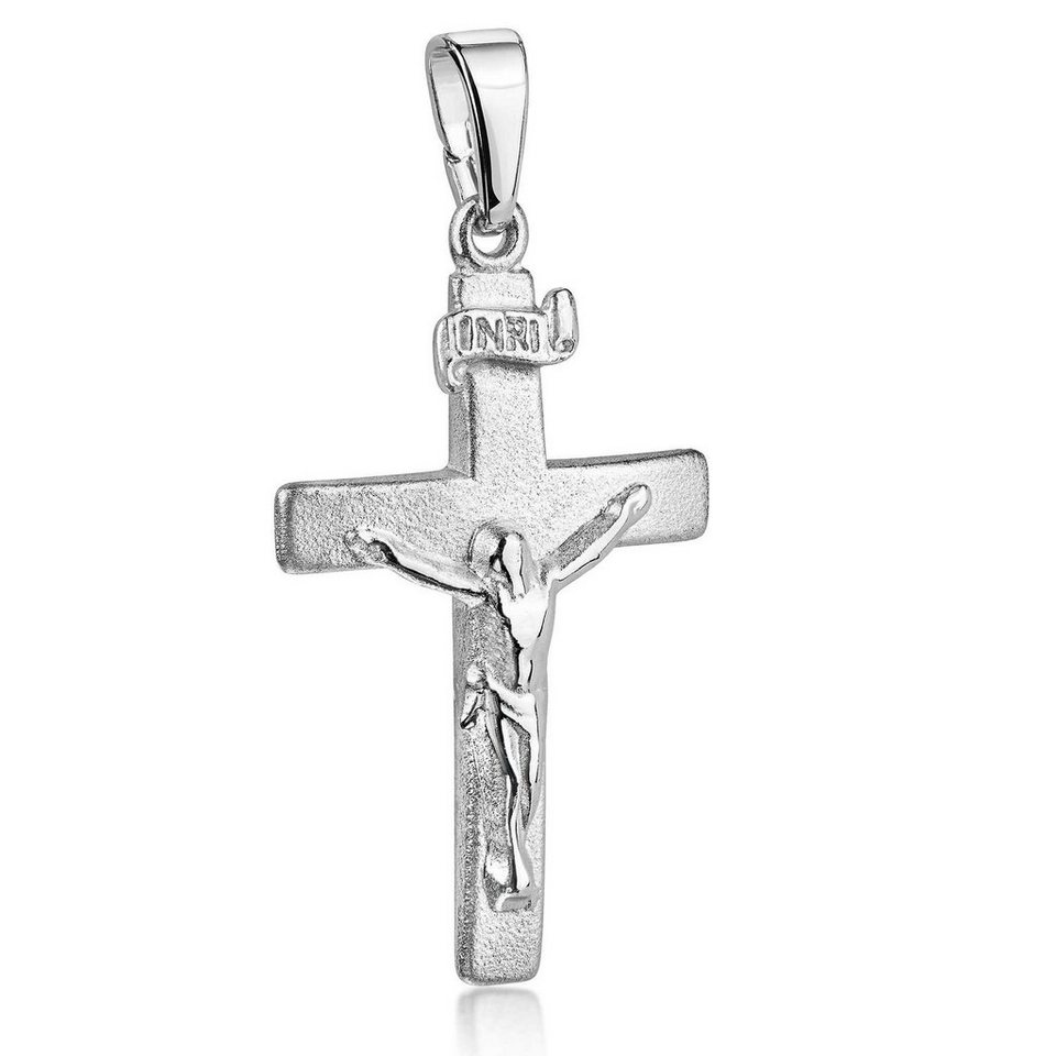 Materia Kreuzanhänger Damen Herren Silber Kreuz Jesus KA-9, 925 Sterling  Silber, rhodiniert