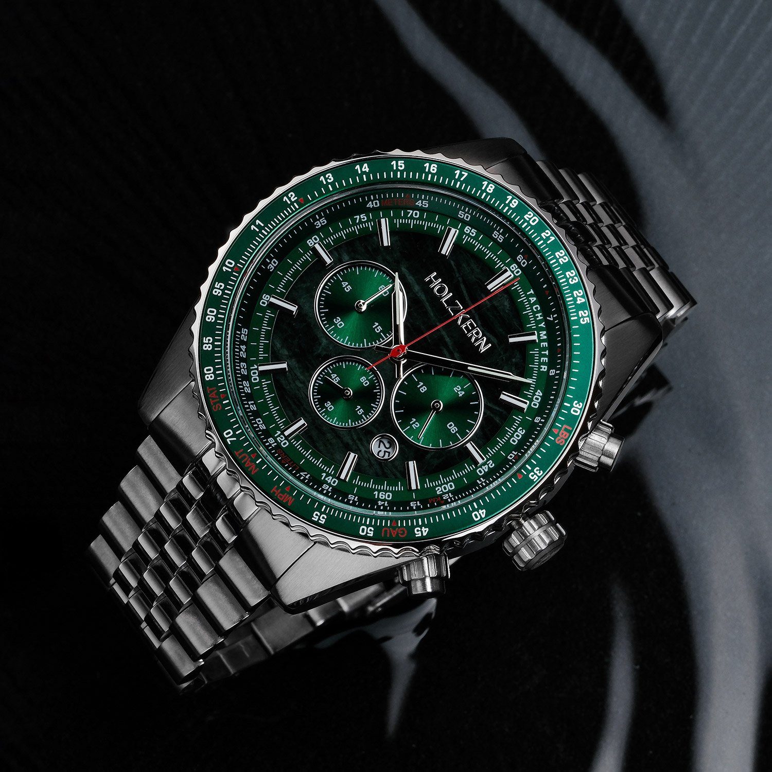 Holzkern Quarzuhr Chronograph Openhorizon Marmor Grün/Silberfarben günstig online kaufen