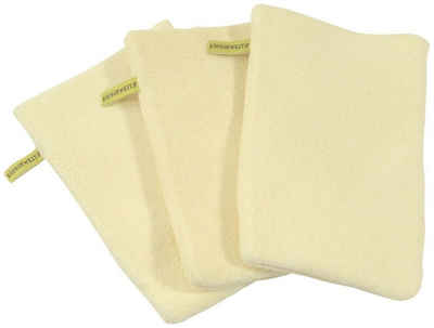 KiNDERWELT Waschhandschuh 3 x Baby Kinder Waschhandschuh gelb, Baumwolle (3-St), anschmiegsam, flauschig