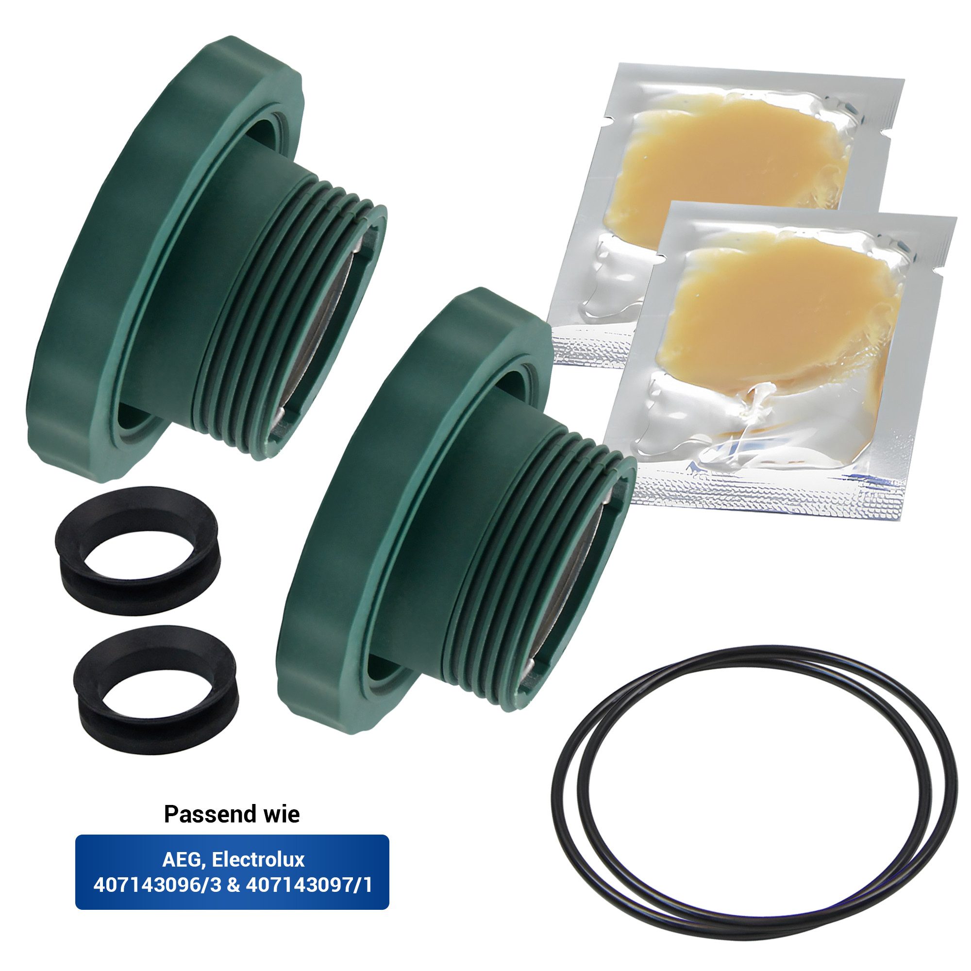 VIOKS Montagezubehör Lagerung Ersatz für Electrolux 407143096/3 AEG 407143097/1 (Set inkl. Kugellager, Dichtung, O-Ring, Fett), für Antriebsseite Waschmaschine Toplader