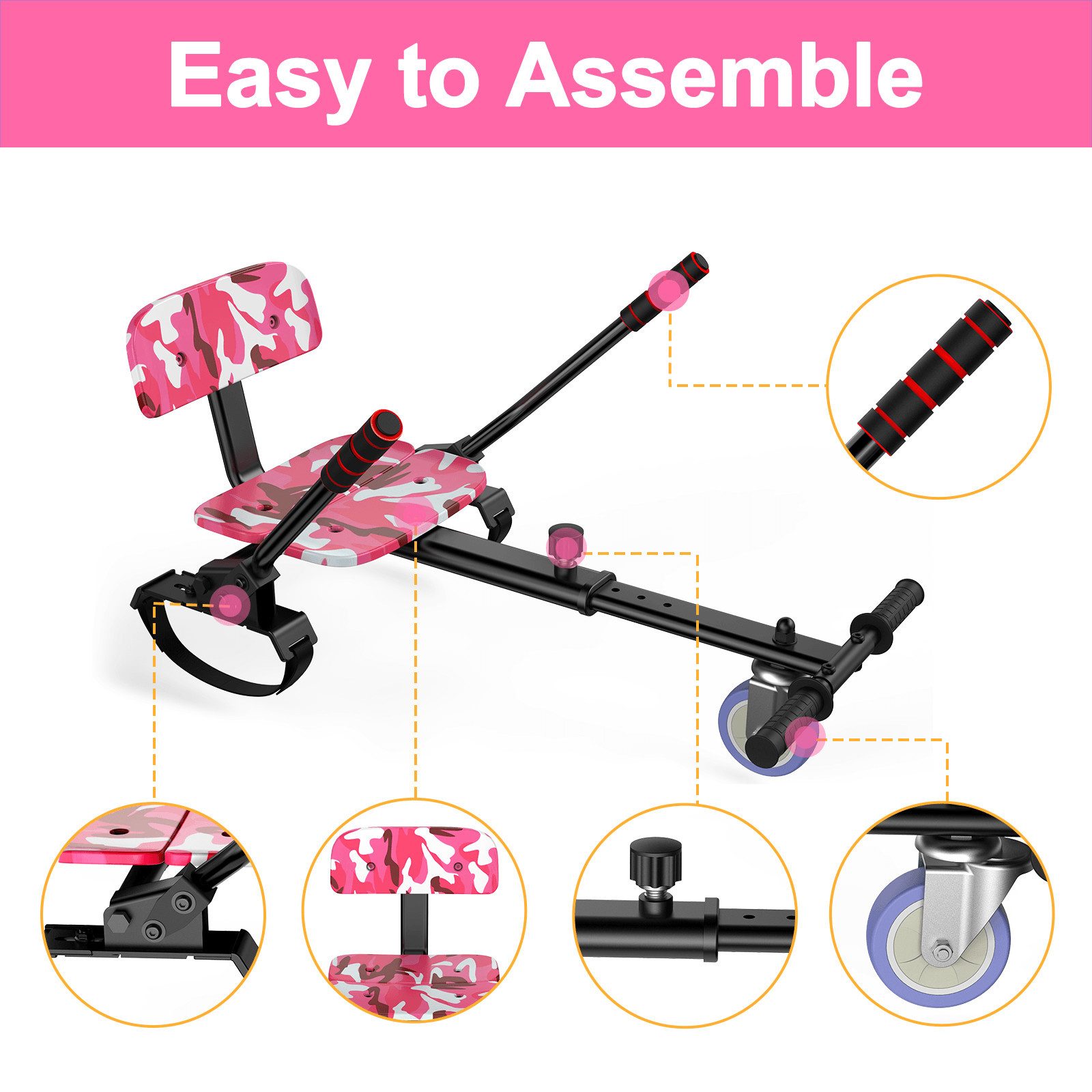 SISIGAD Balance Scooter Kart Set, 6,5'' Hoverboard mit kart,LED, Bluetooth, 8 km/h, 160W, Hoverboards mit Sitz, bis zu 7-8km,Geschenke für Kinder – Bild 3 von 5