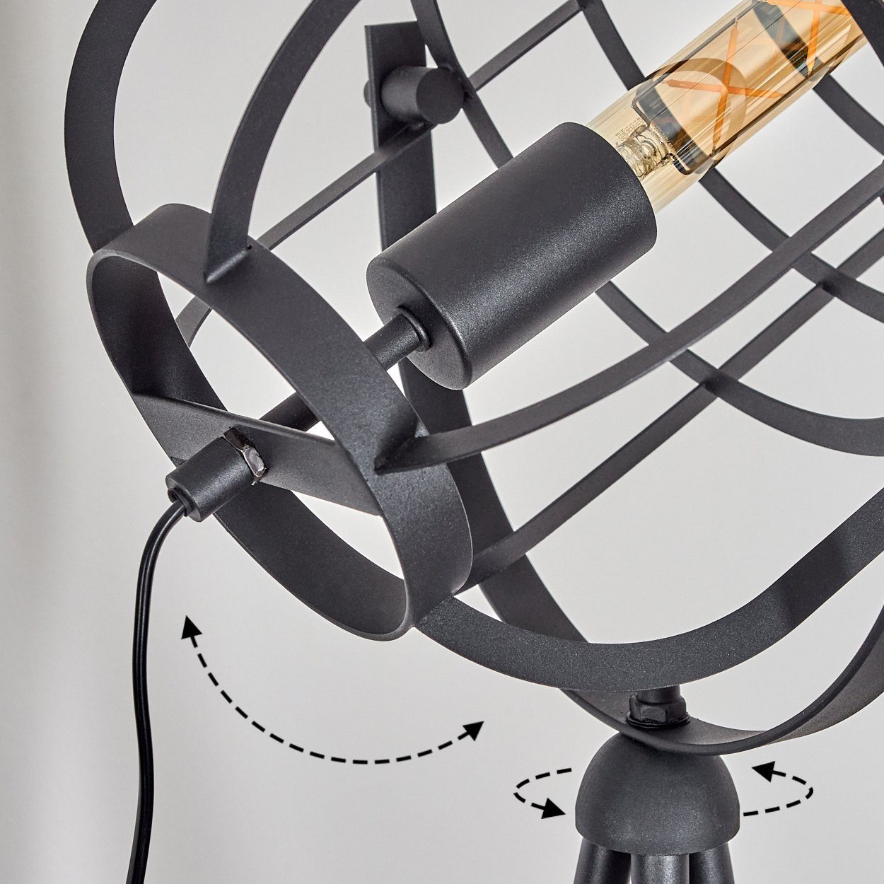 hofstein Stehlampe »Venaus« Vintage Schwarz, in Stehleuchte E27, m. Leuchtmittel, aus Fußschalter Gitter-Optik 24cm, ØSchirm ohne Metall