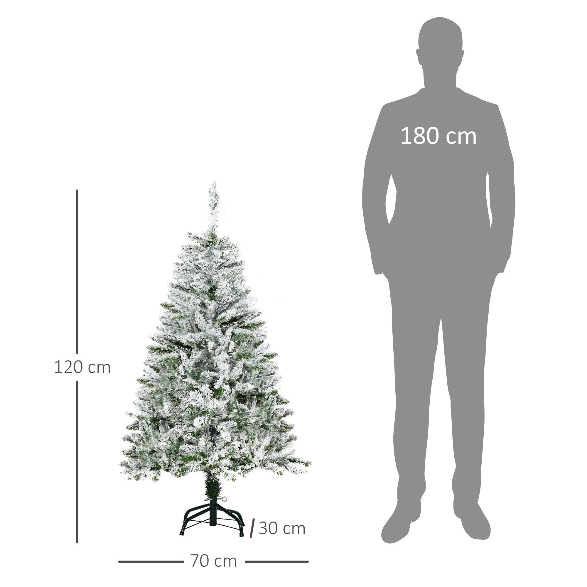 HOMCOM Künstlicher Weihnachtsbaum Kiefernbaum mit Schnee, 750 Spitzen Christbaum, Metallständer, Kiefer, für Weihnachtsfest, Indoor, grün+weiß