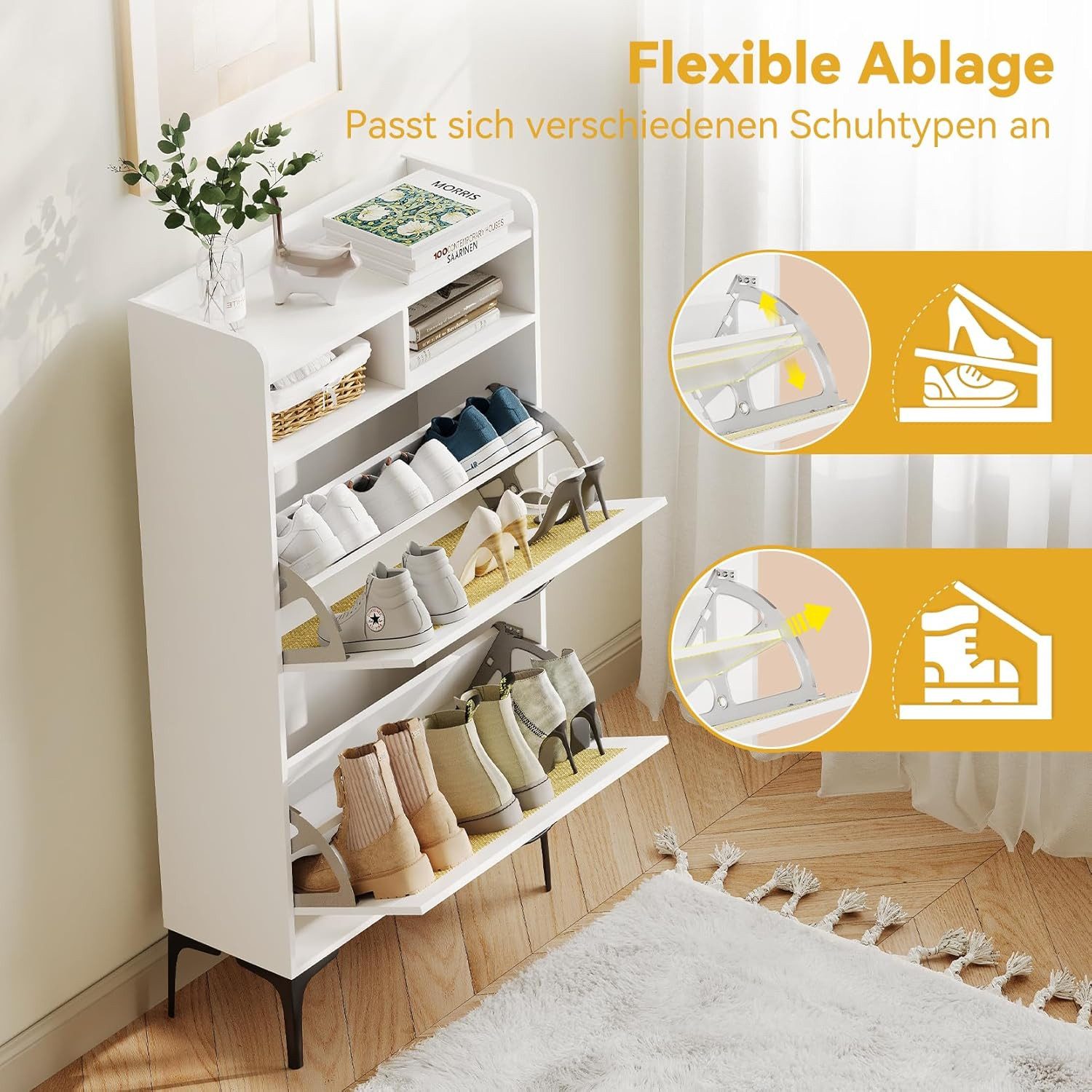 OUNUO Schuhschrank mit Rattan-Dekoration, 2 klappbare Schubladen, und Metal günstig online kaufen