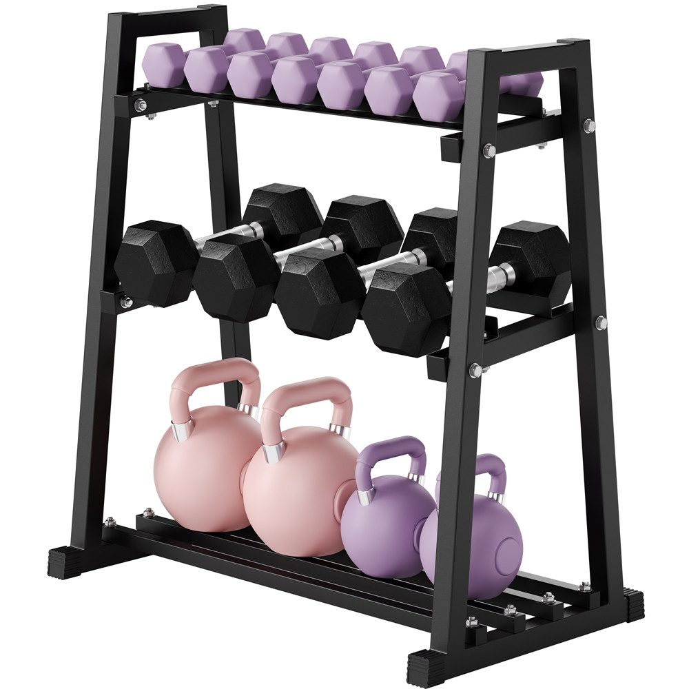 Yaheetech Kurzhantelständer mit 3 Ebenen, bis 455 kg Belastbar, Hantelständer für Kurzhanteln & Kettlebells & Hantelscheiben