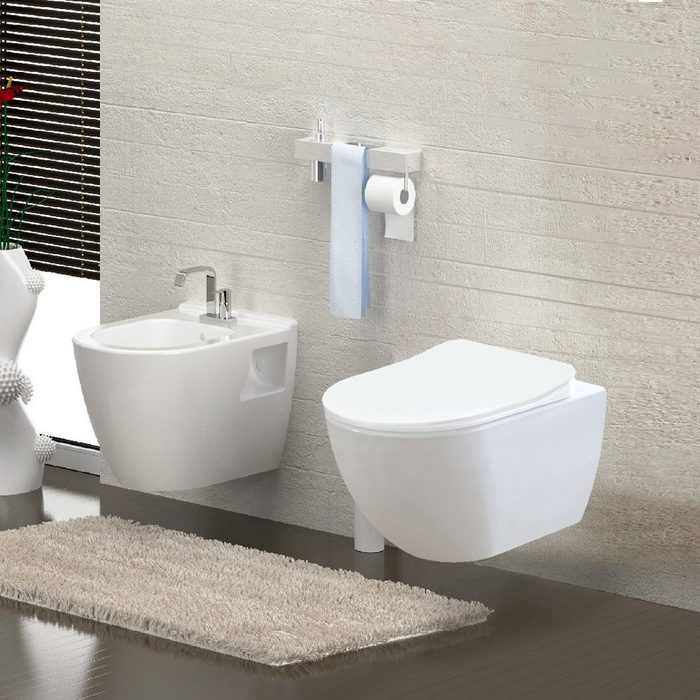Aloni Tiefspül-WC A55-RIM-AL5513+AL0411 Spülrandloses Wand Hänge WC Spülrandlos Toilette Normal WC +